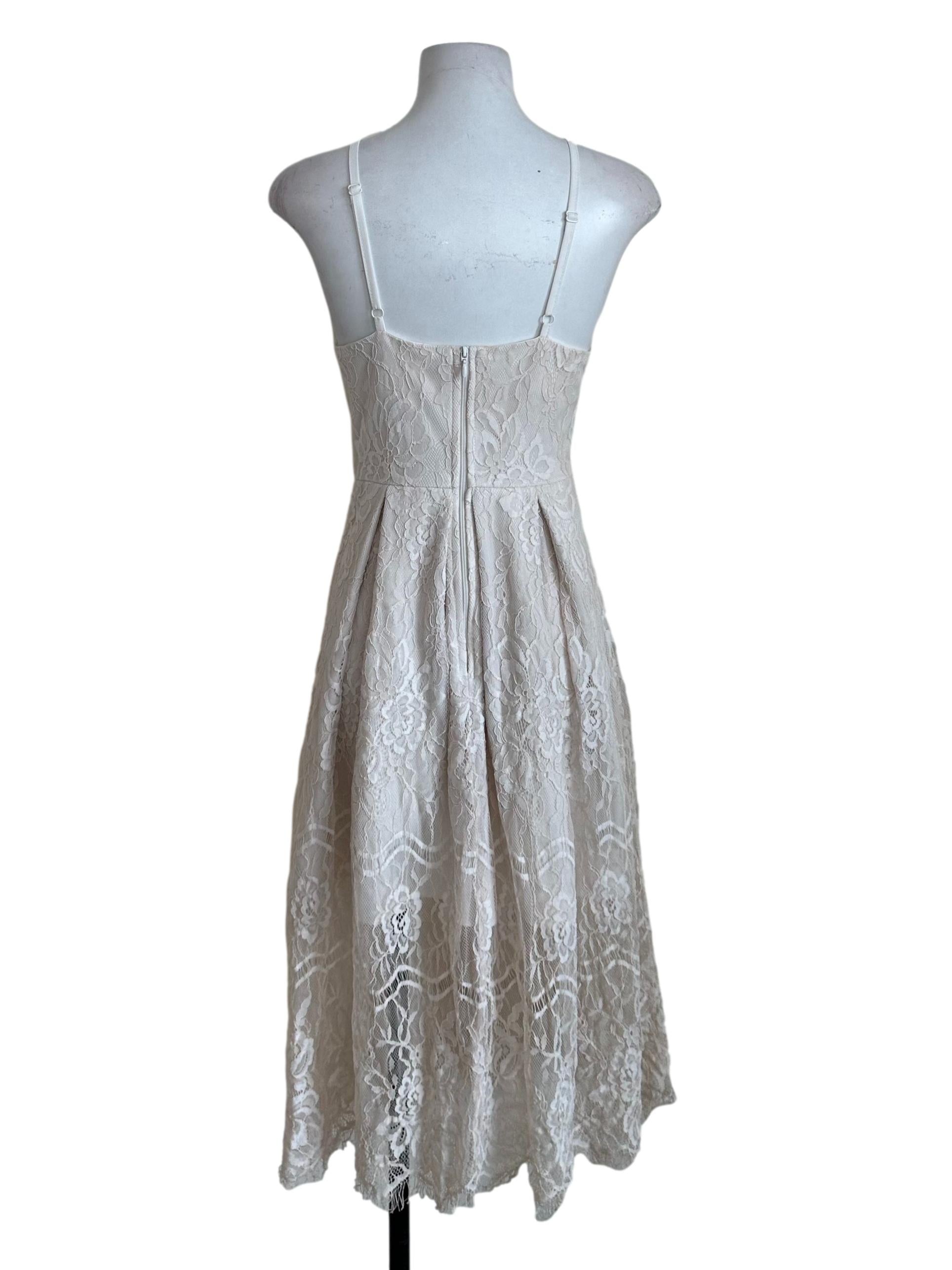White Beige Lace Halter Dress