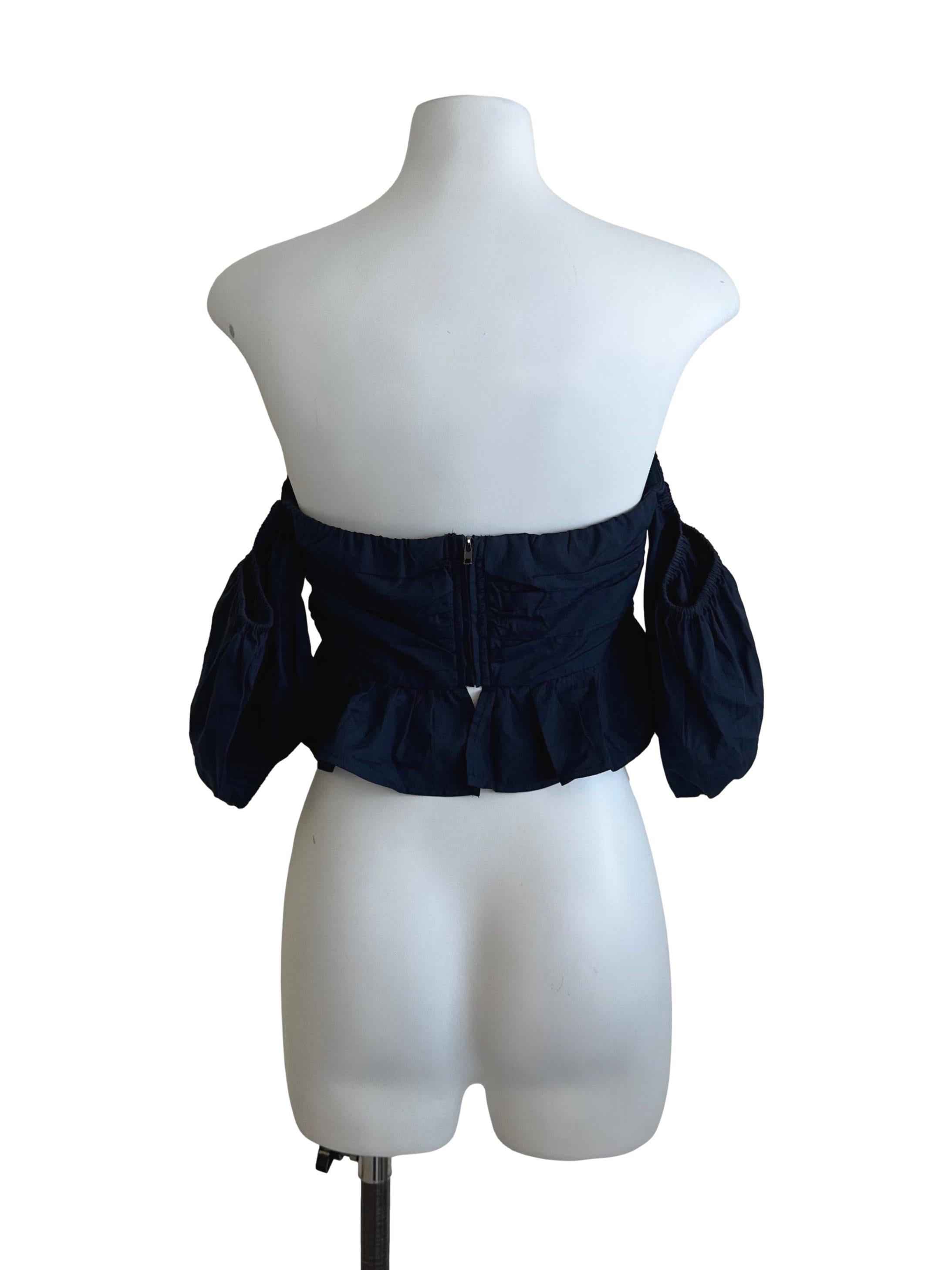 Navy Blue Off Shoulder Crop Top