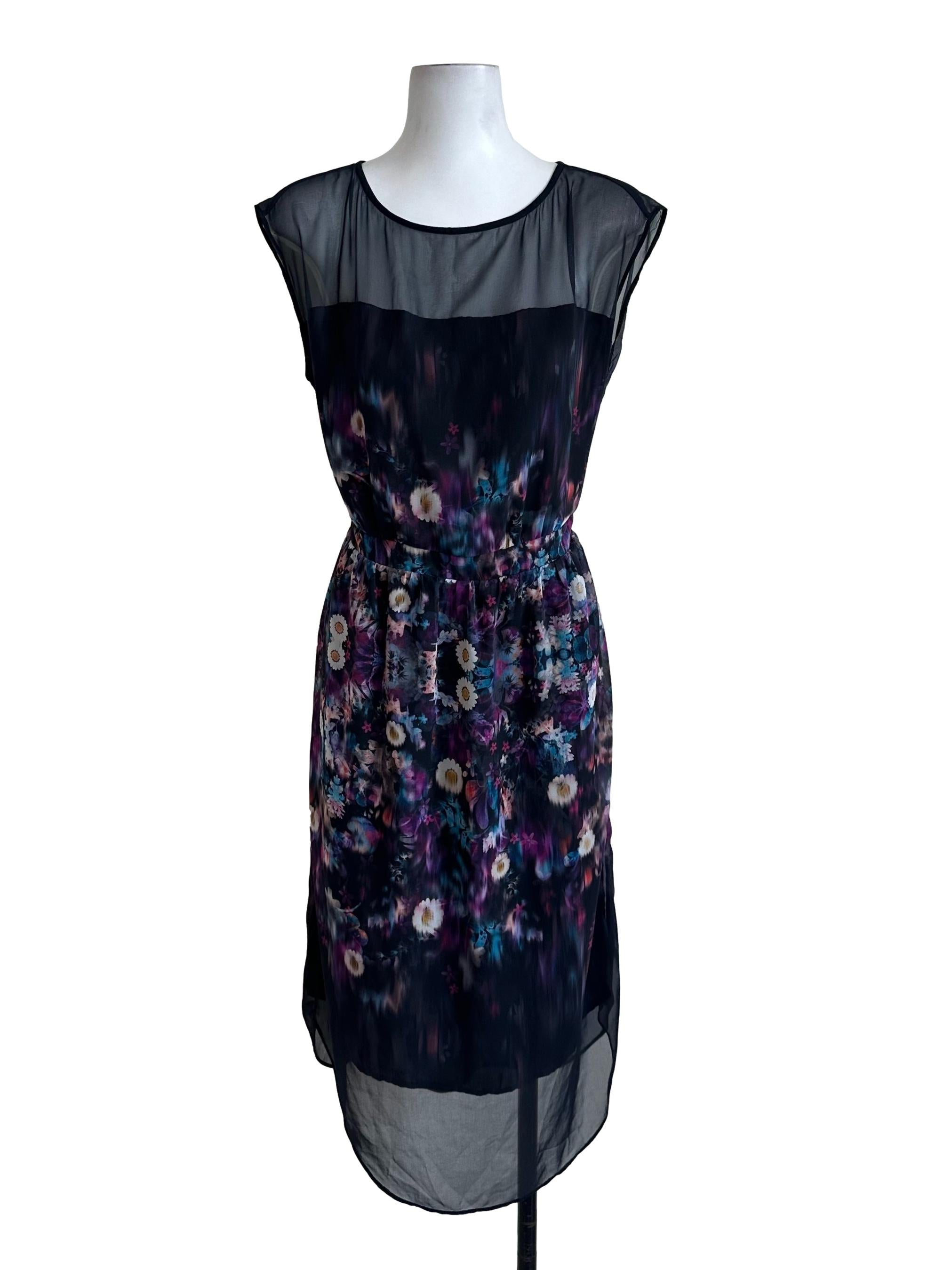 Onyx Black Pattern Chiffon Dress