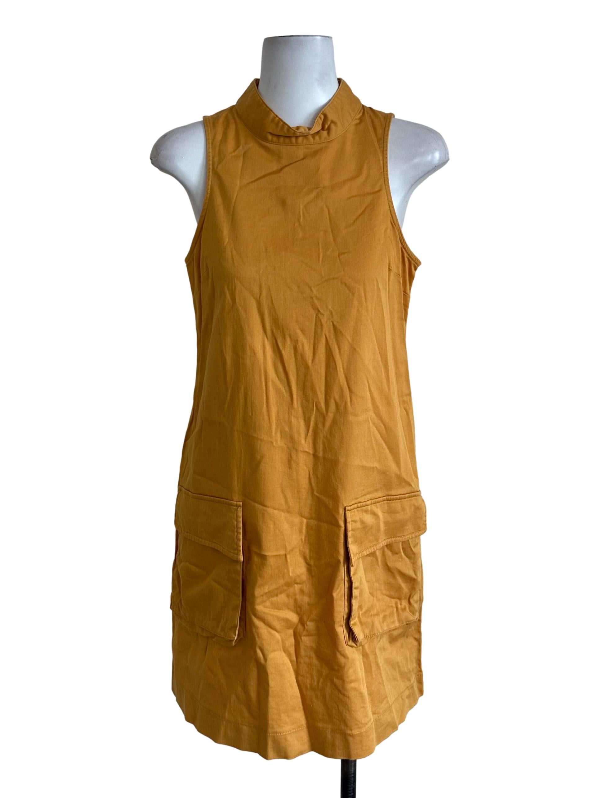 Mustard Yellow High Neck Pocket Dress