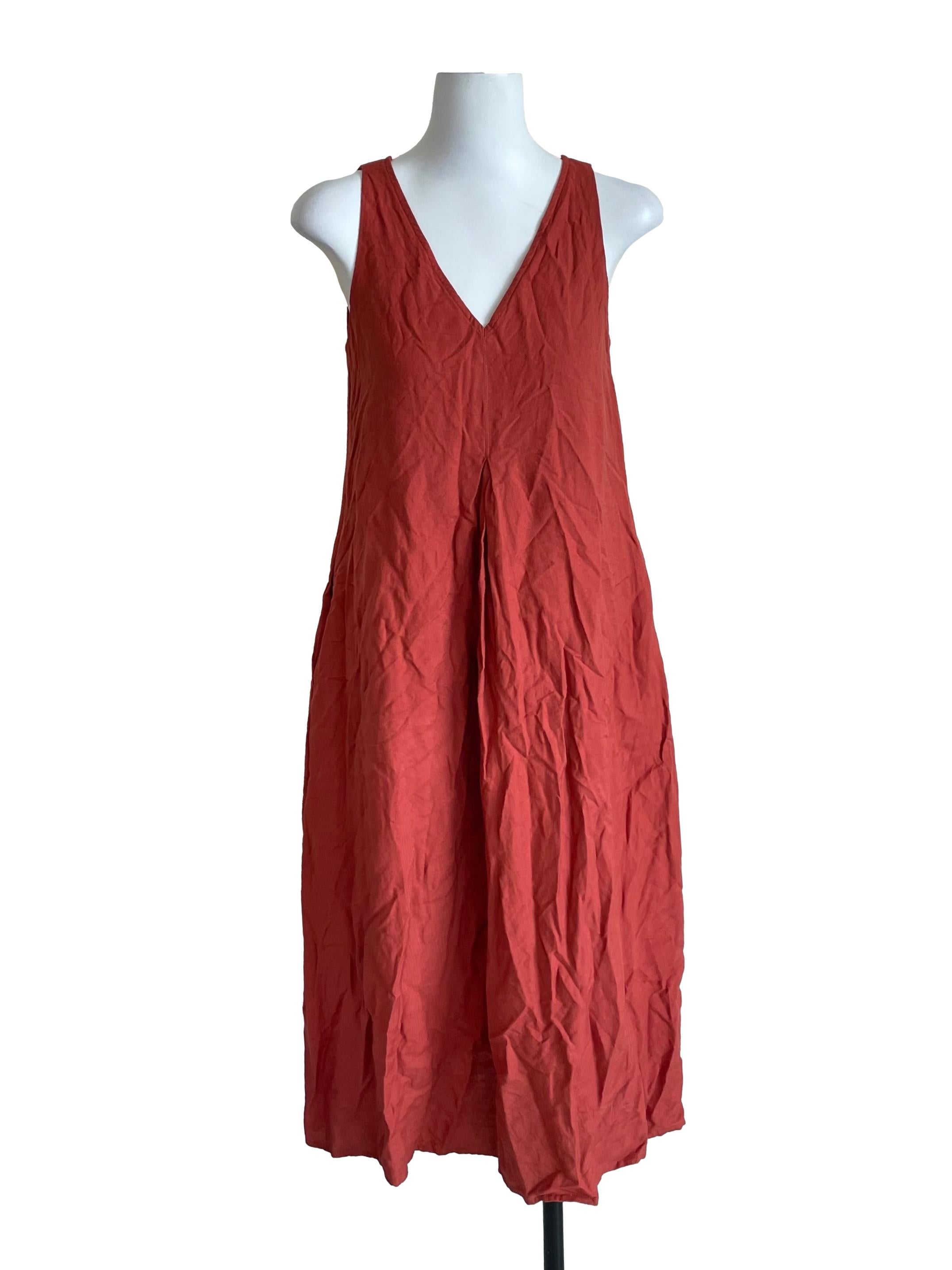 Fire Orange A-Line V Neck Dress