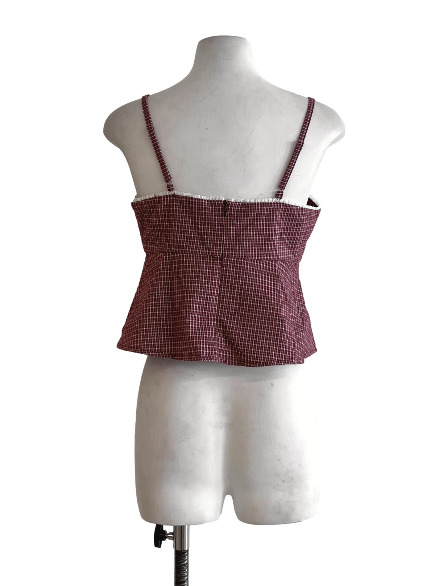 Wine Red Shepherd'S Check Sleeveless Top