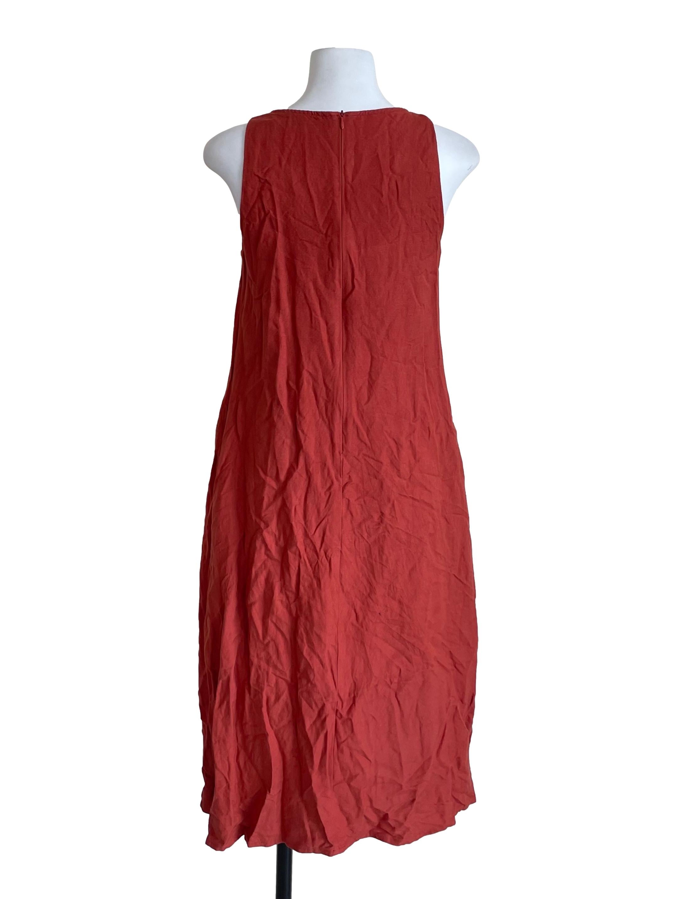 Fire Orange A-Line V Neck Dress
