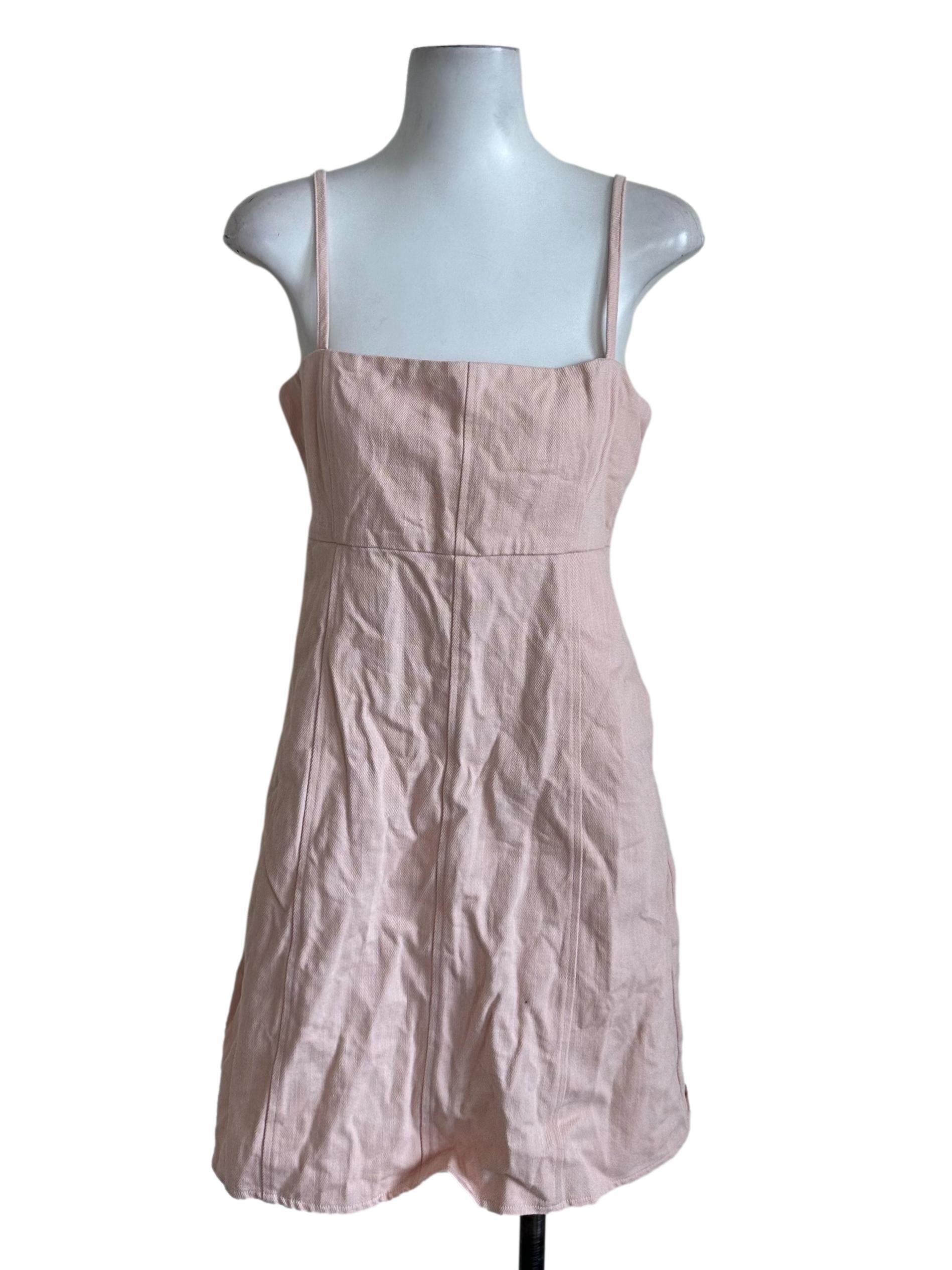 Light Pink Square Neck Denim Dress