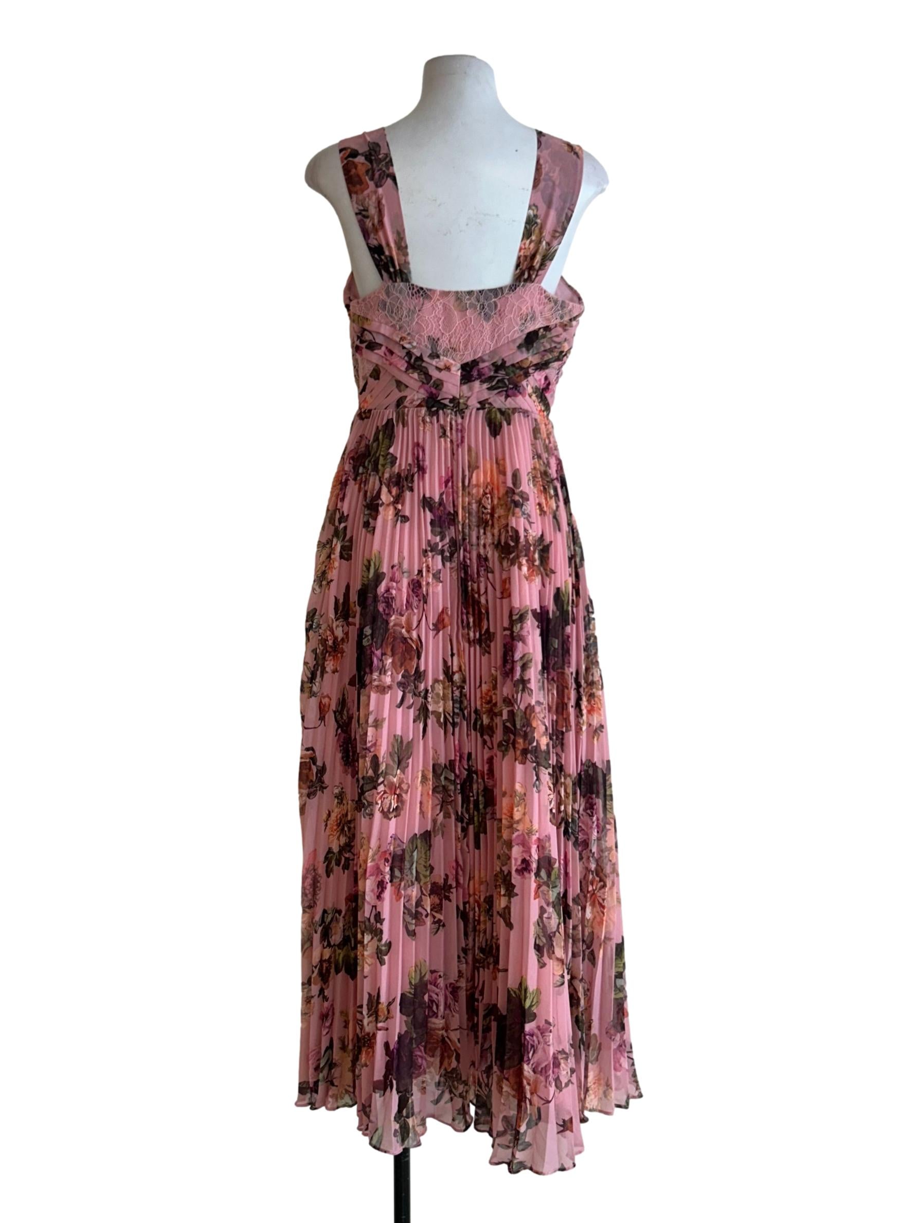 Pink Floral Pleated Dress