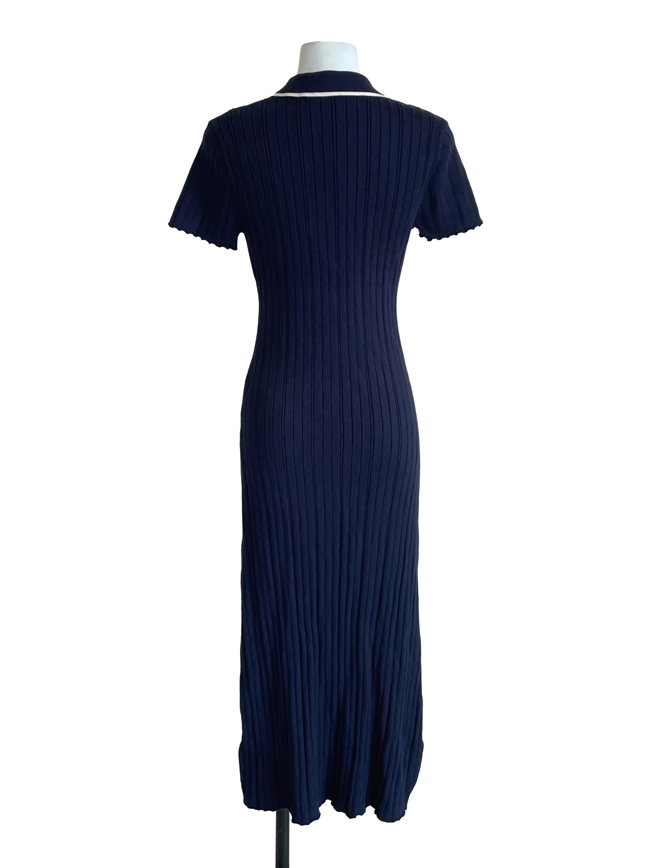 Navy Blue Ribbed Knit Polo Dress