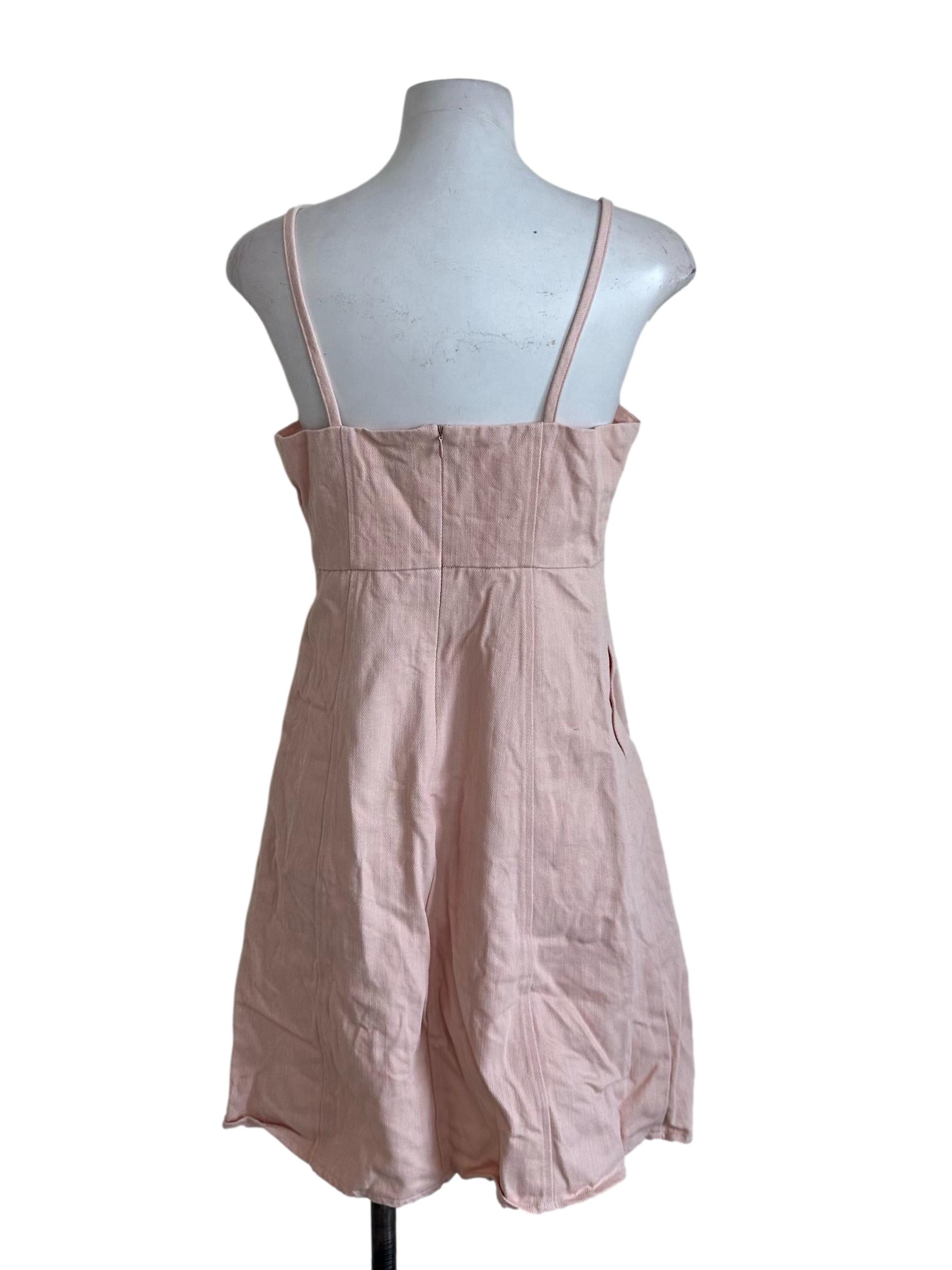 Light Pink Square Neck Denim Dress
