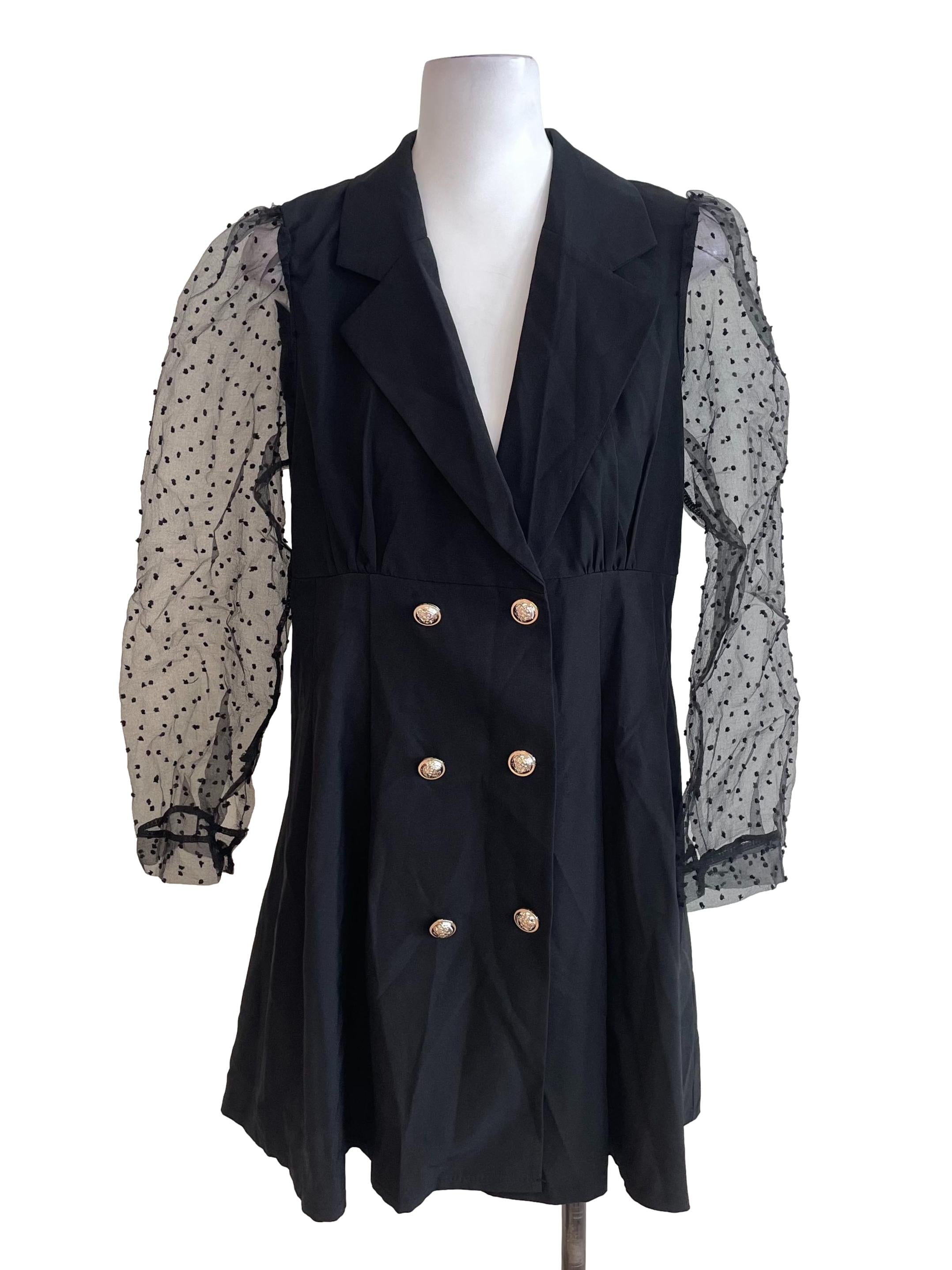 Black Mesh Sleeves Suit Dress