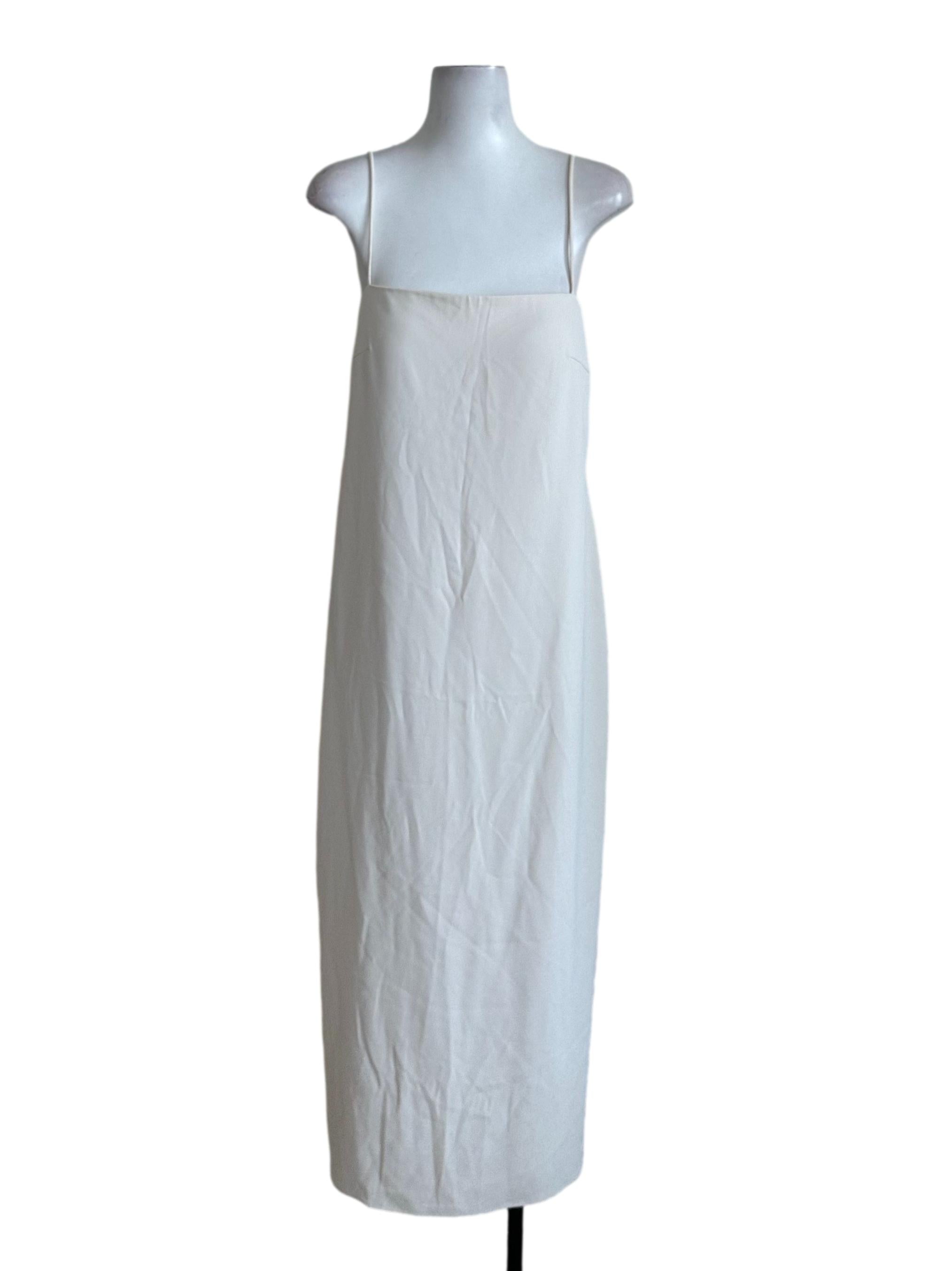 Pearl White Square Neck Back Slit Dress
