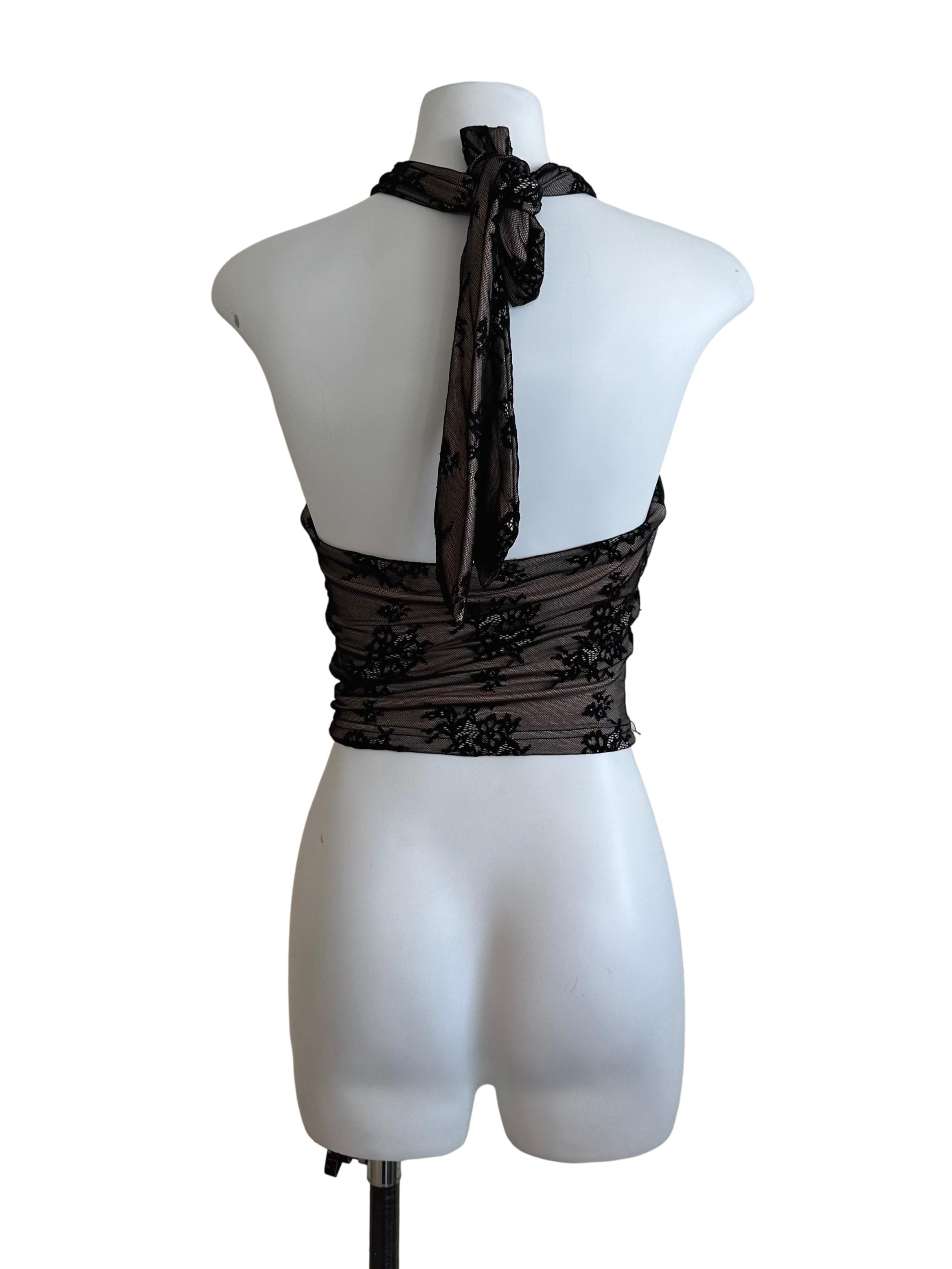 Black Beige Lace Halter Top