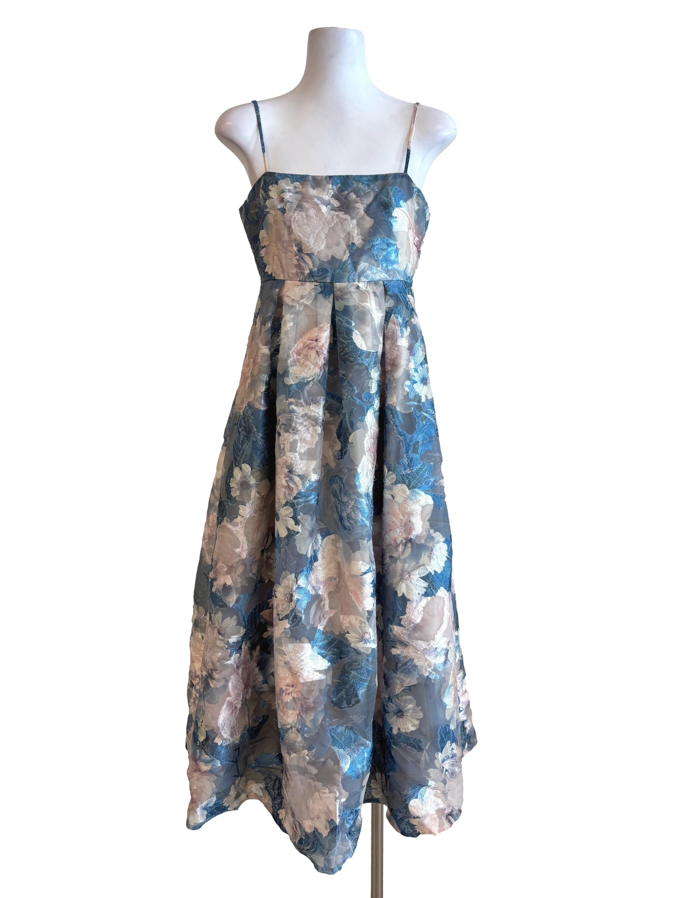 Stone Blue Floral Spaghetti Strap Dress