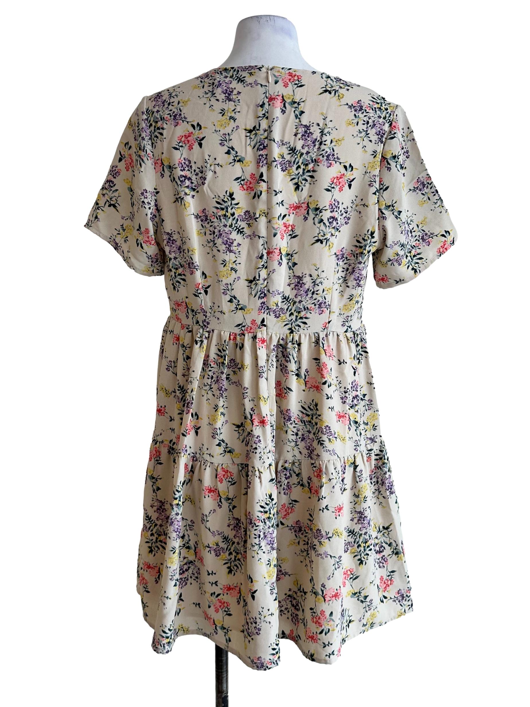 Sand Beige Flower Pattern Dress