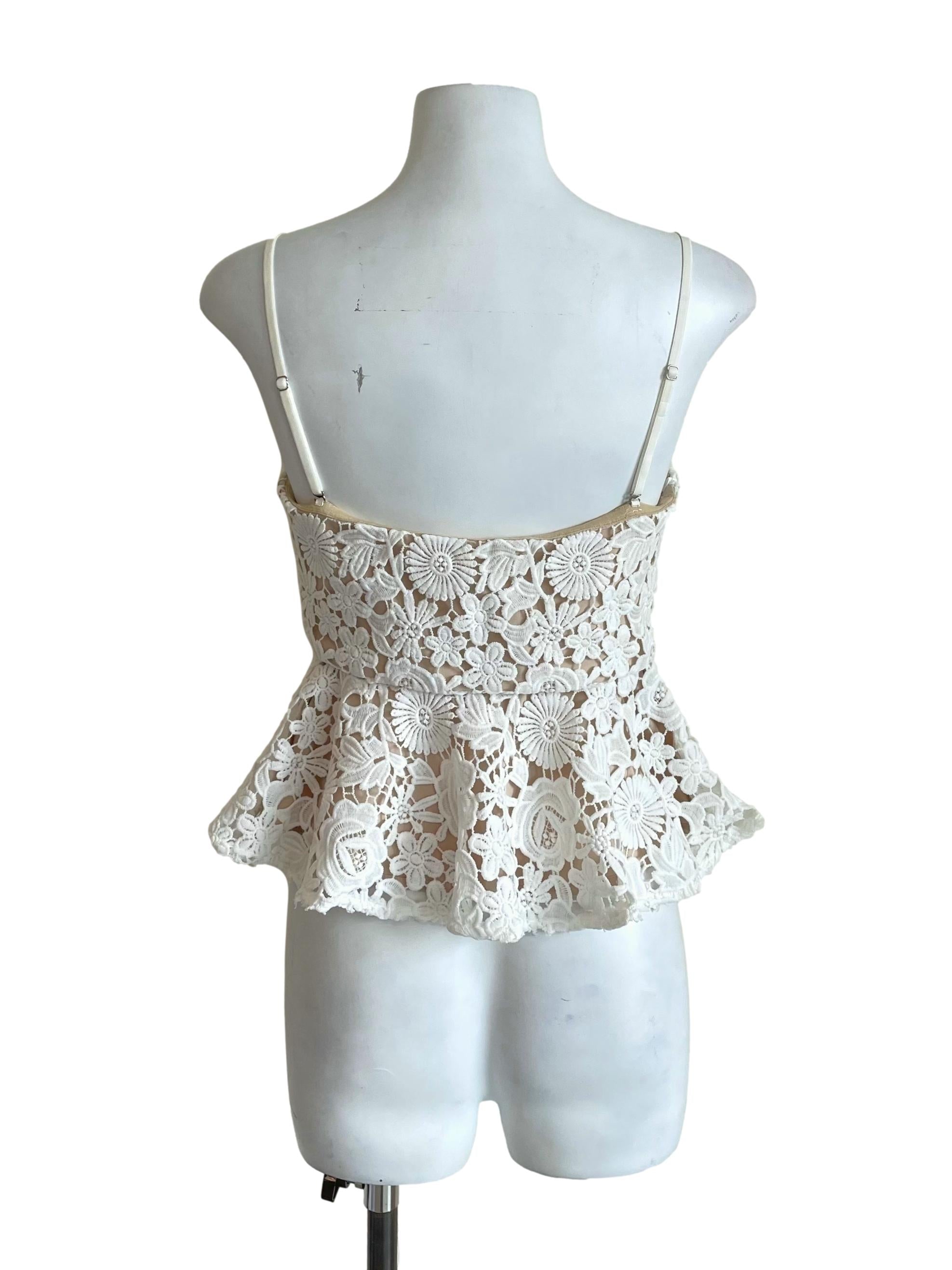 White Floral Embroidered Peplum Camisole