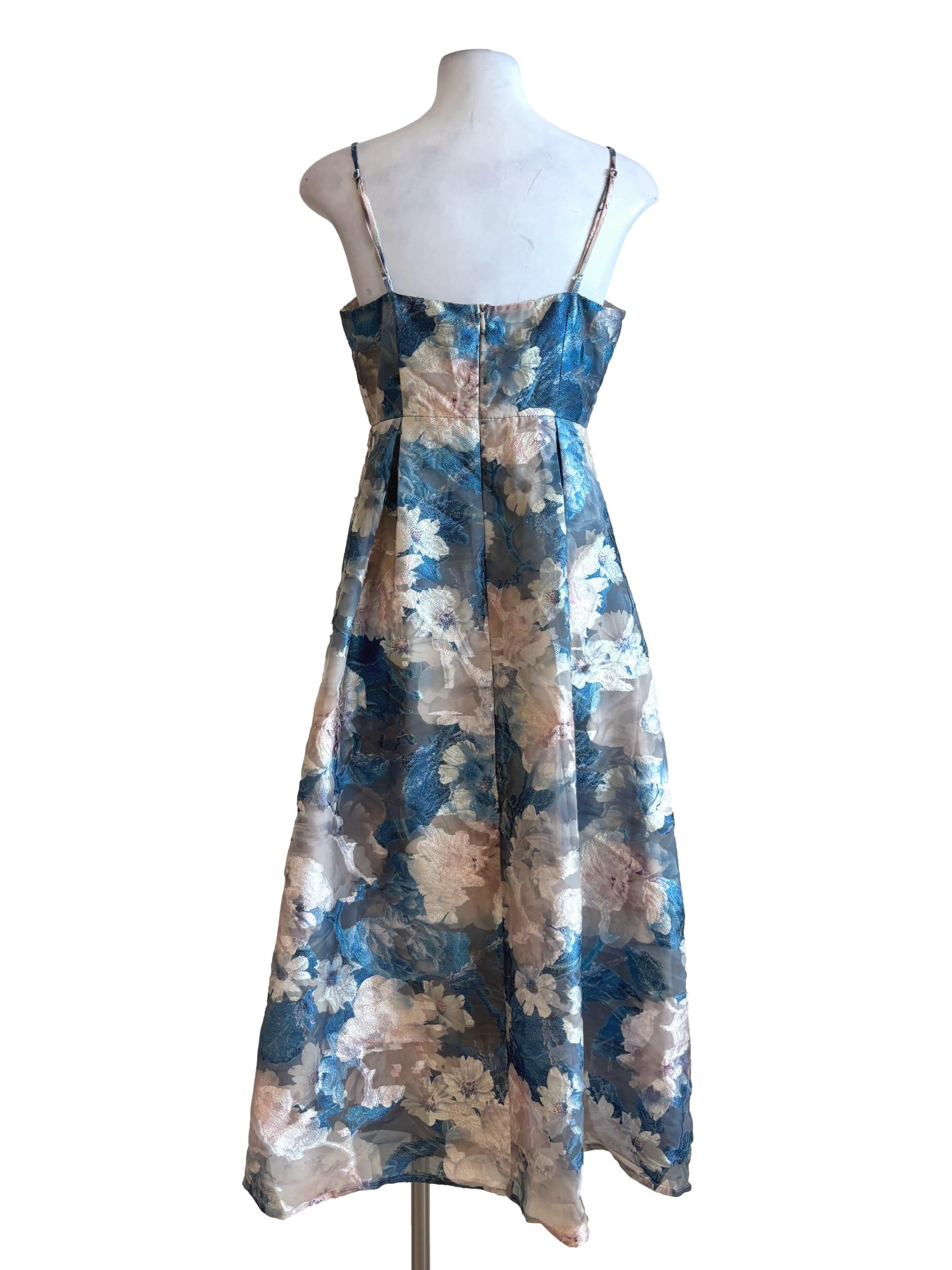Stone Blue Floral Spaghetti Strap Dress
