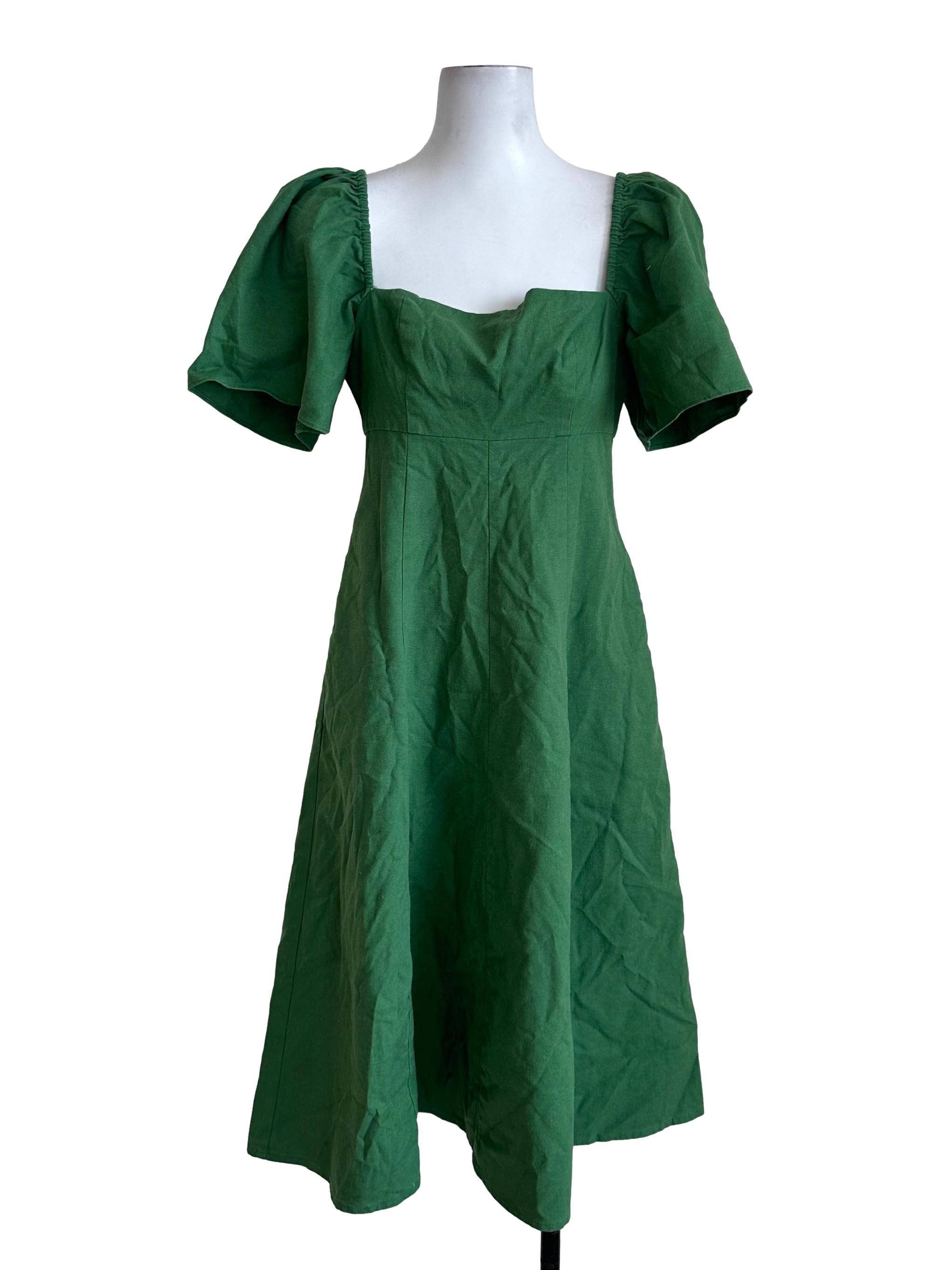 Fern Green Square Neck Puff Sleeve Dress