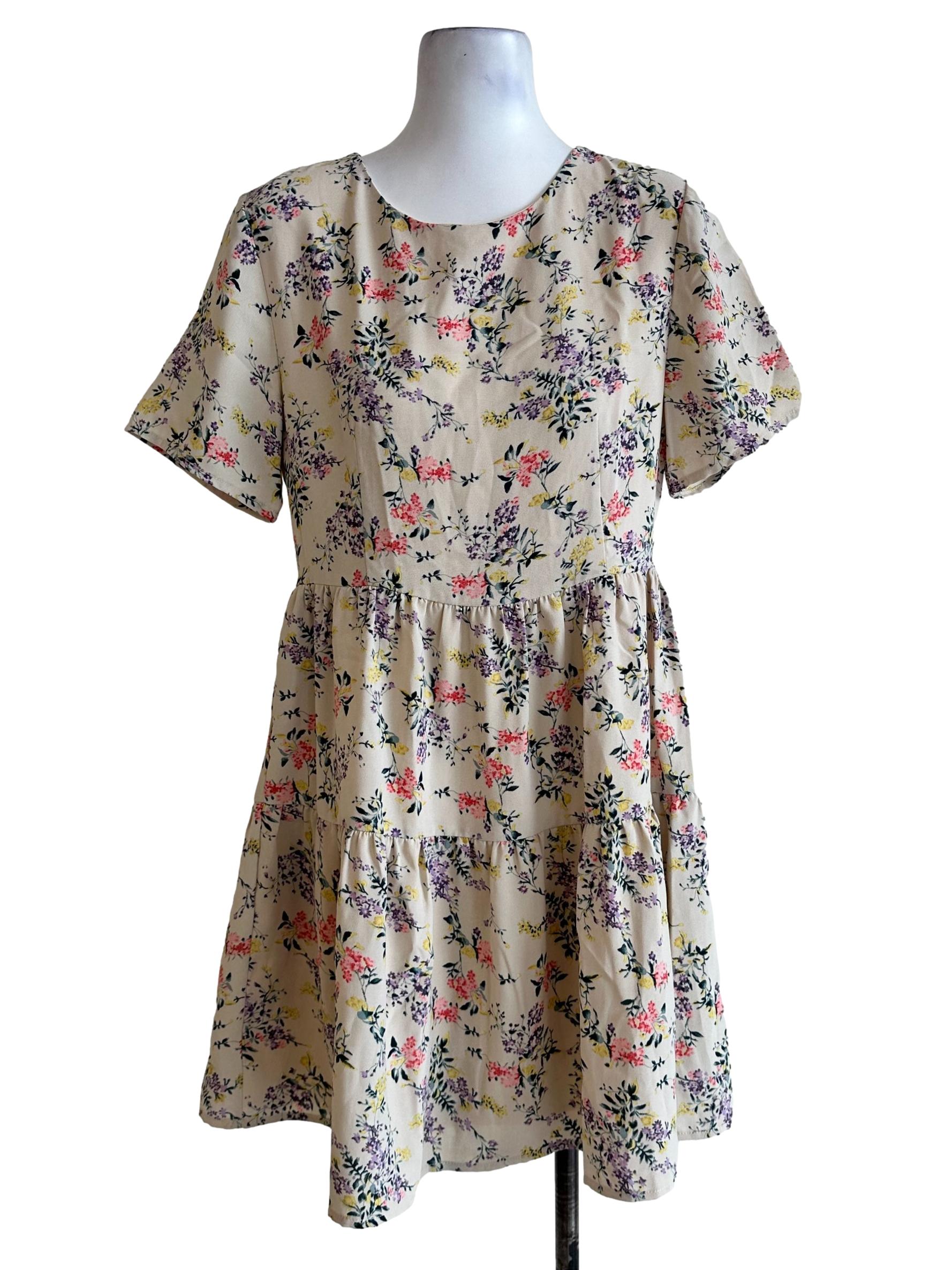 Sand Beige Flower Pattern Dress