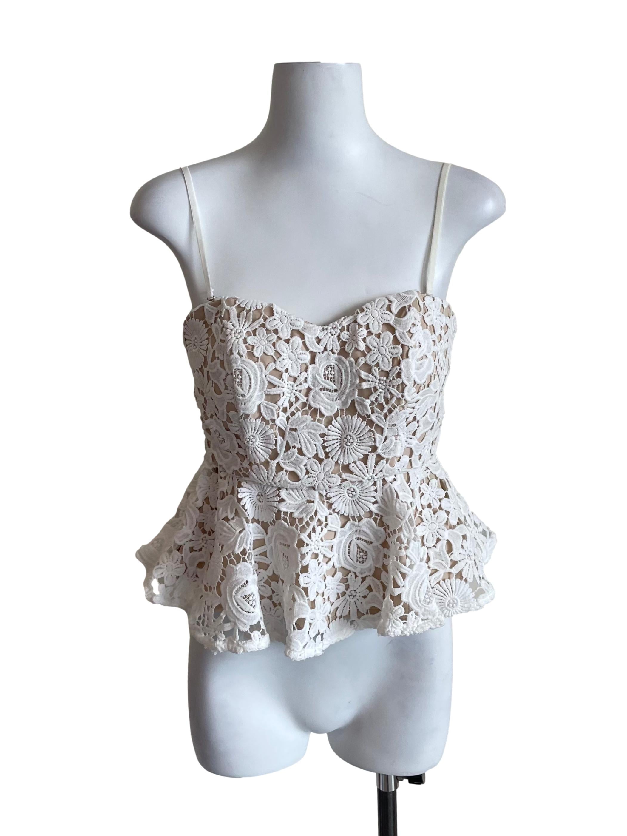 White Floral Embroidered Peplum Camisole