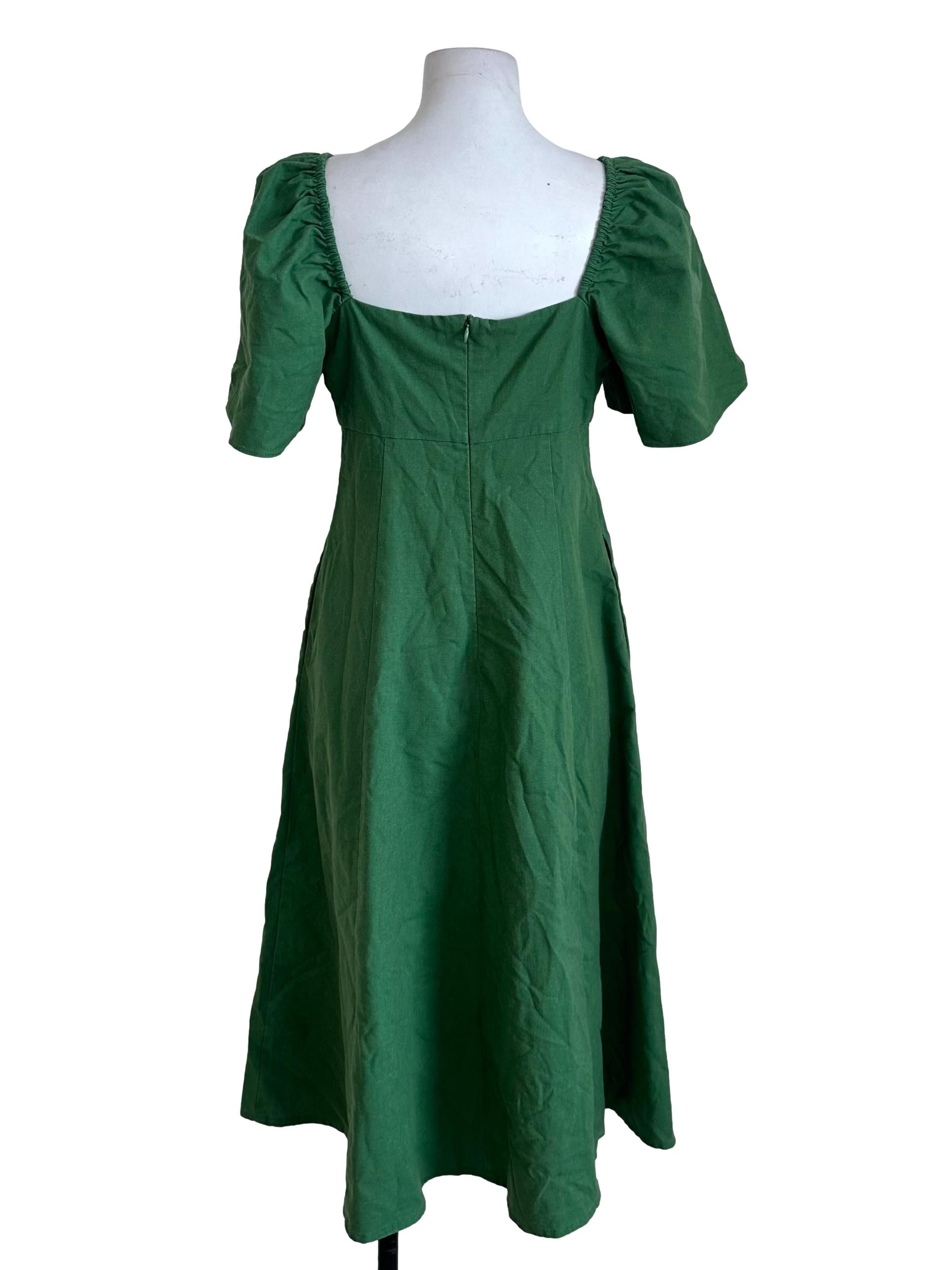 Fern Green Square Neck Puff Sleeve Dress