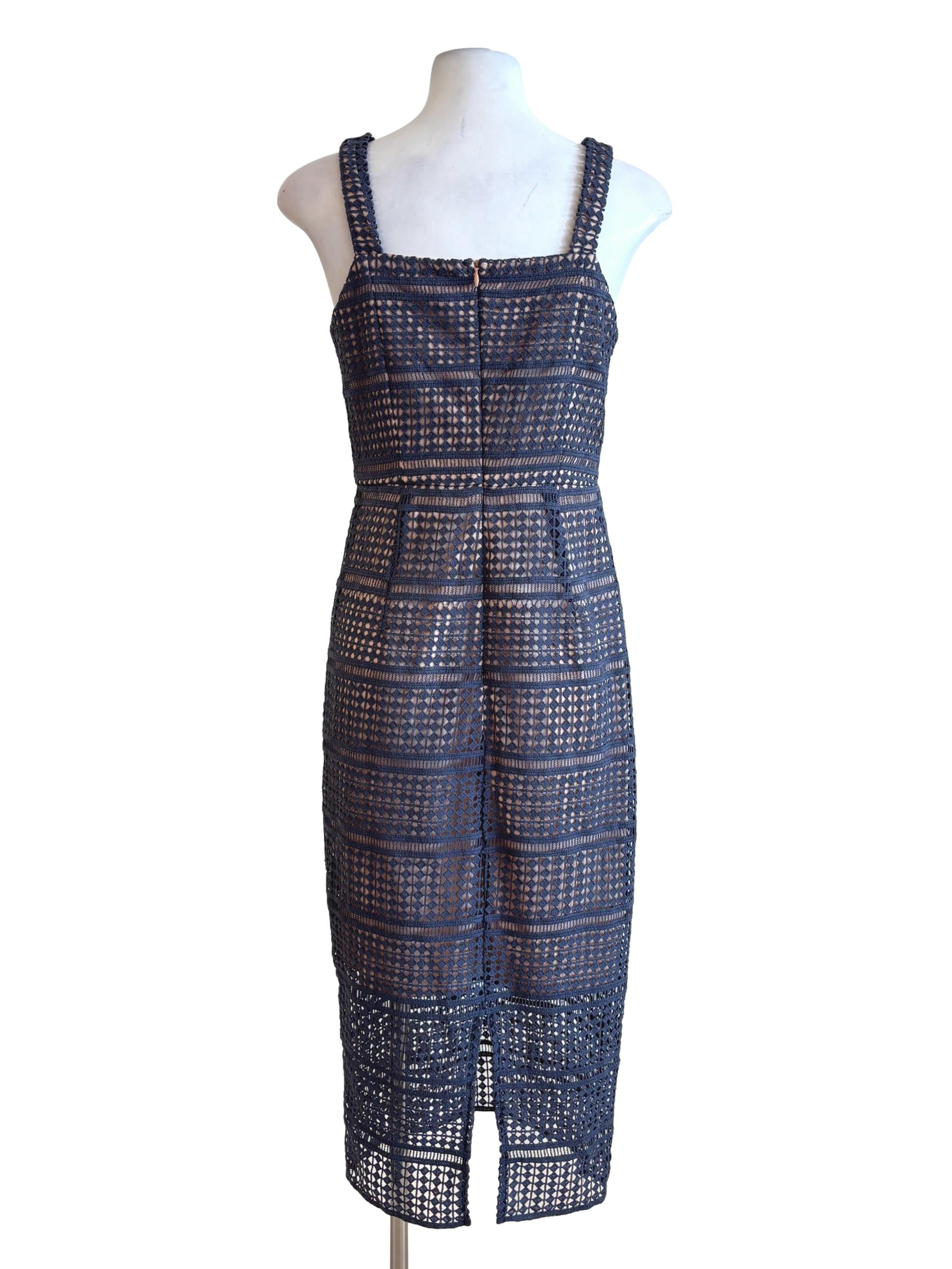 Lapis Blue Lined Pencil Lace Dress