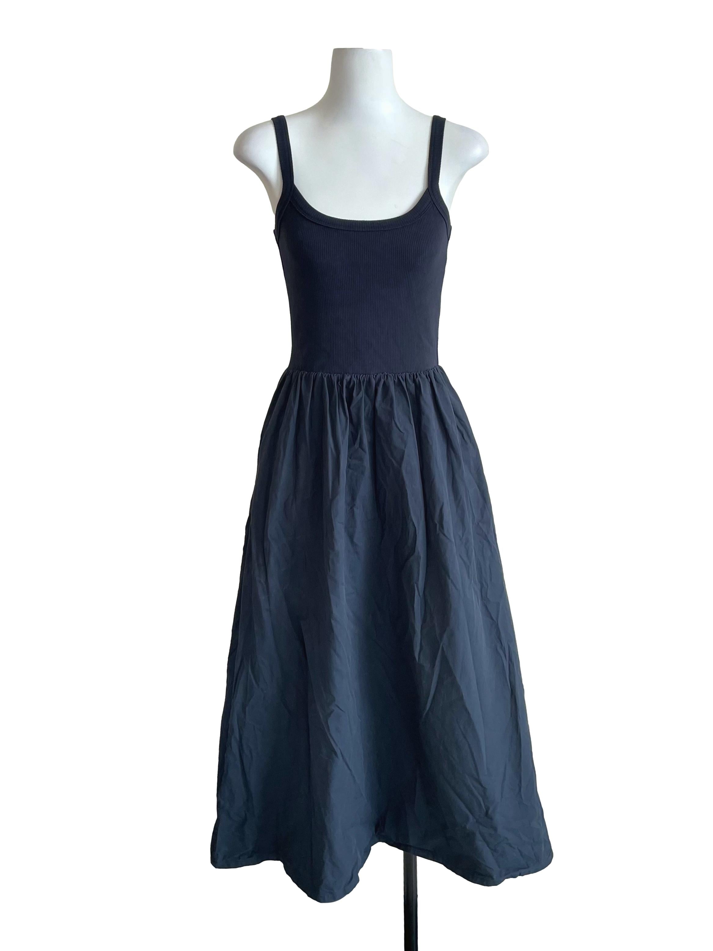 Navy Blue Two Textured Bouffant Dress