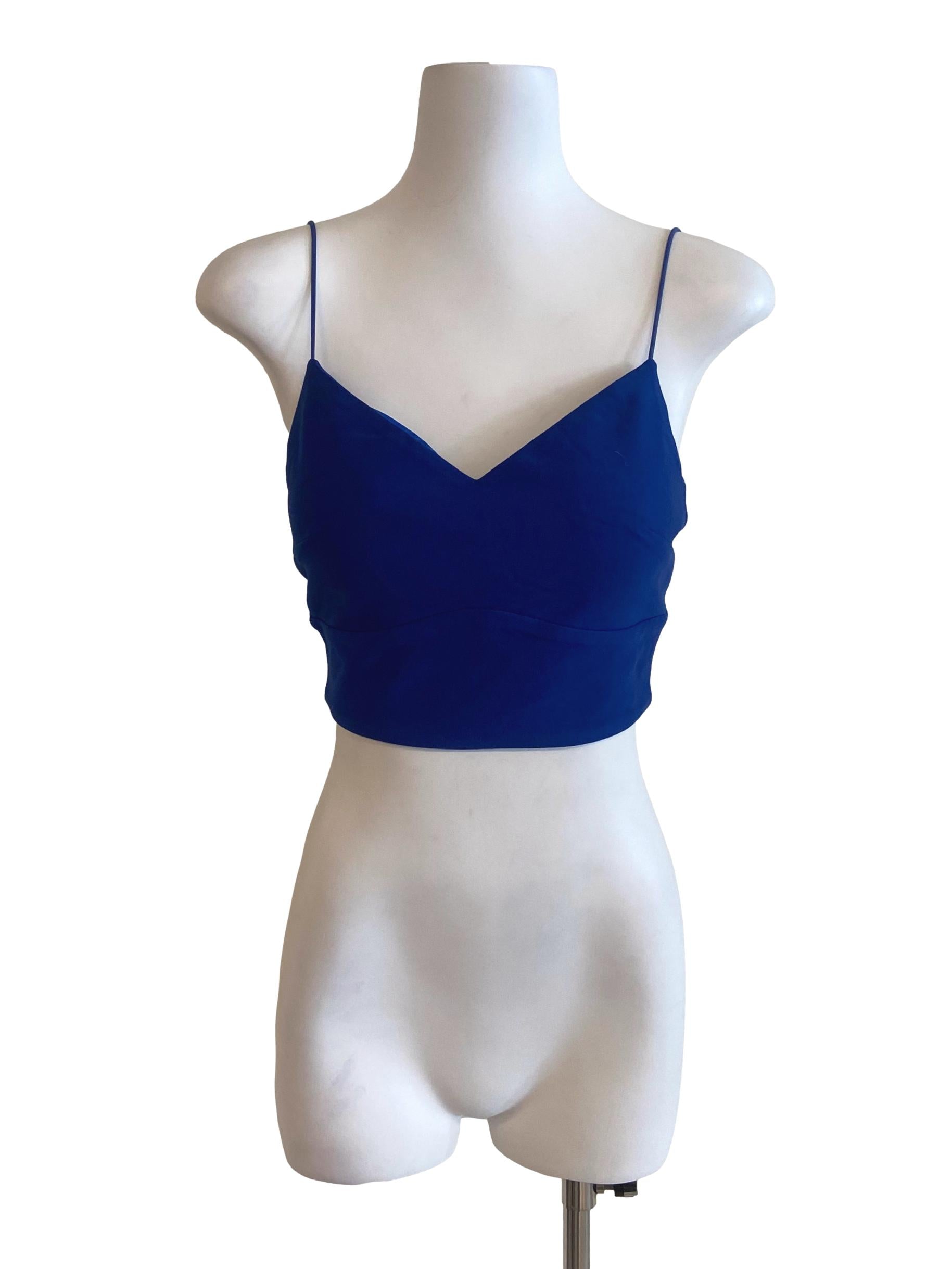Lapis Blue Spaghetti Straps Crop Tops