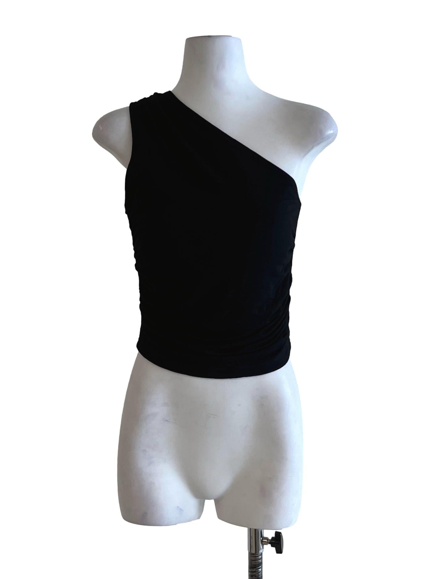 Black Asymmetrical Neckline Sleeveless Top