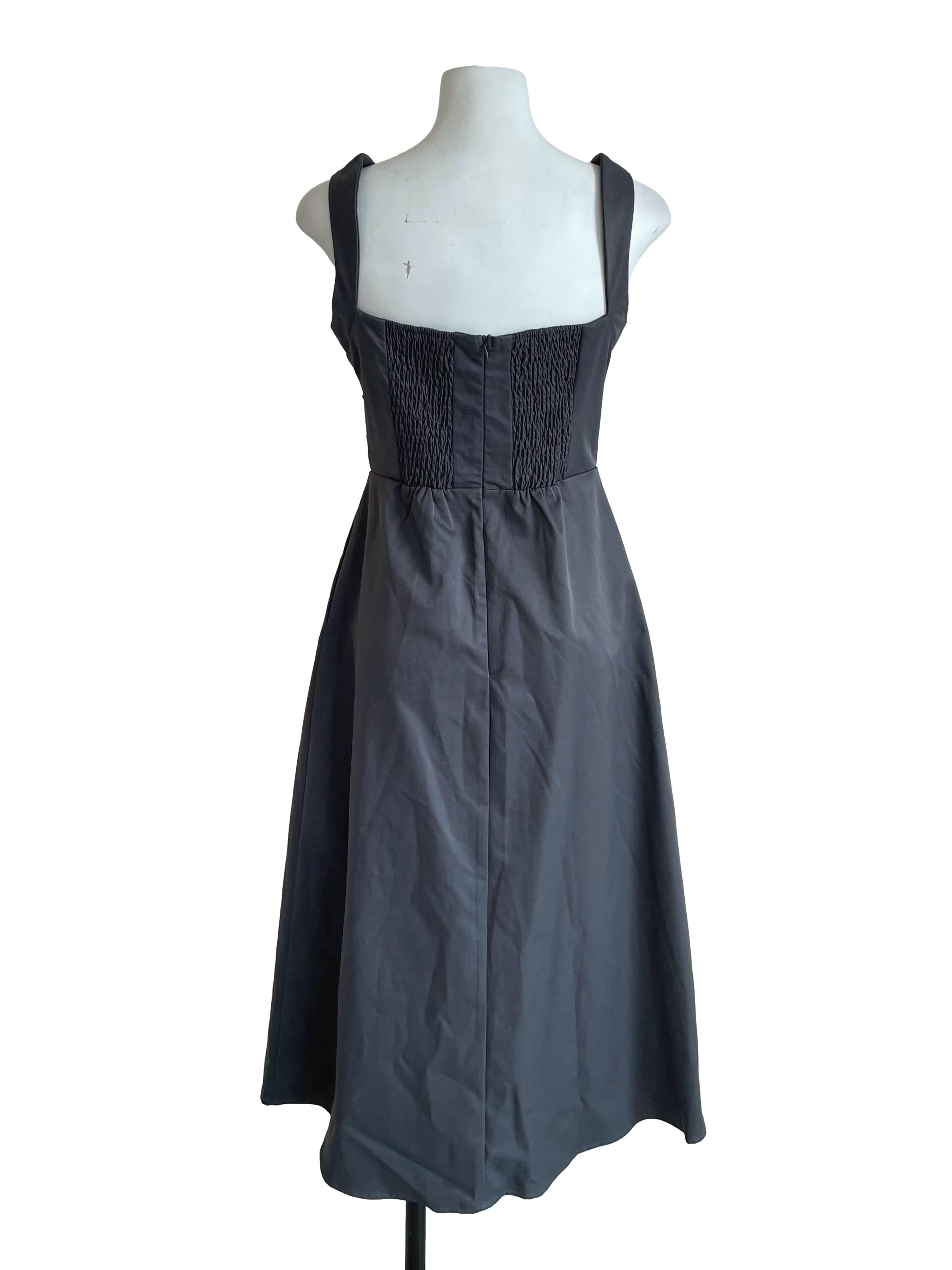 Dark Grey Pleated Ball Gown Dress