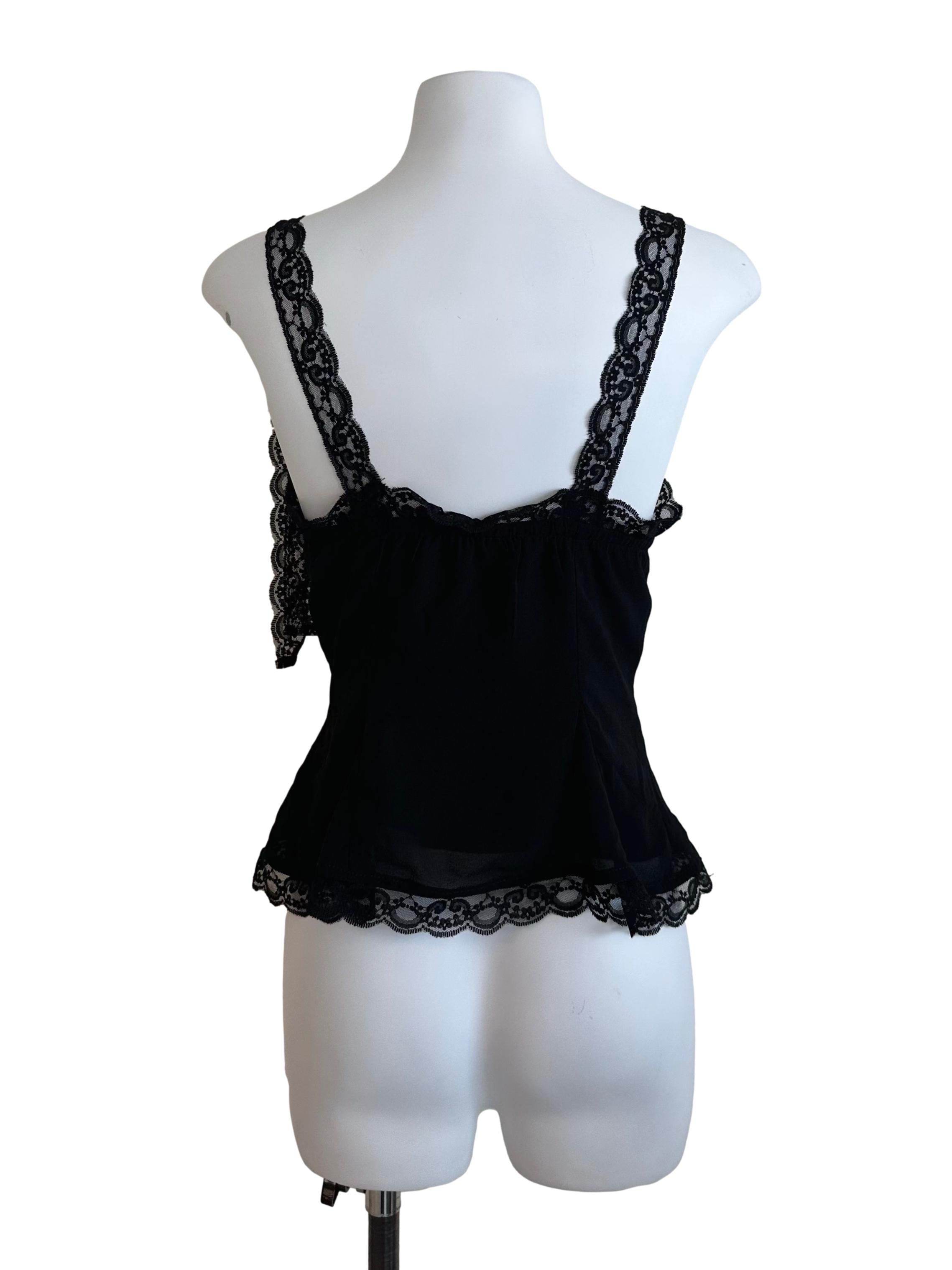 Raven Black Lace V Neck Front Tie Top
