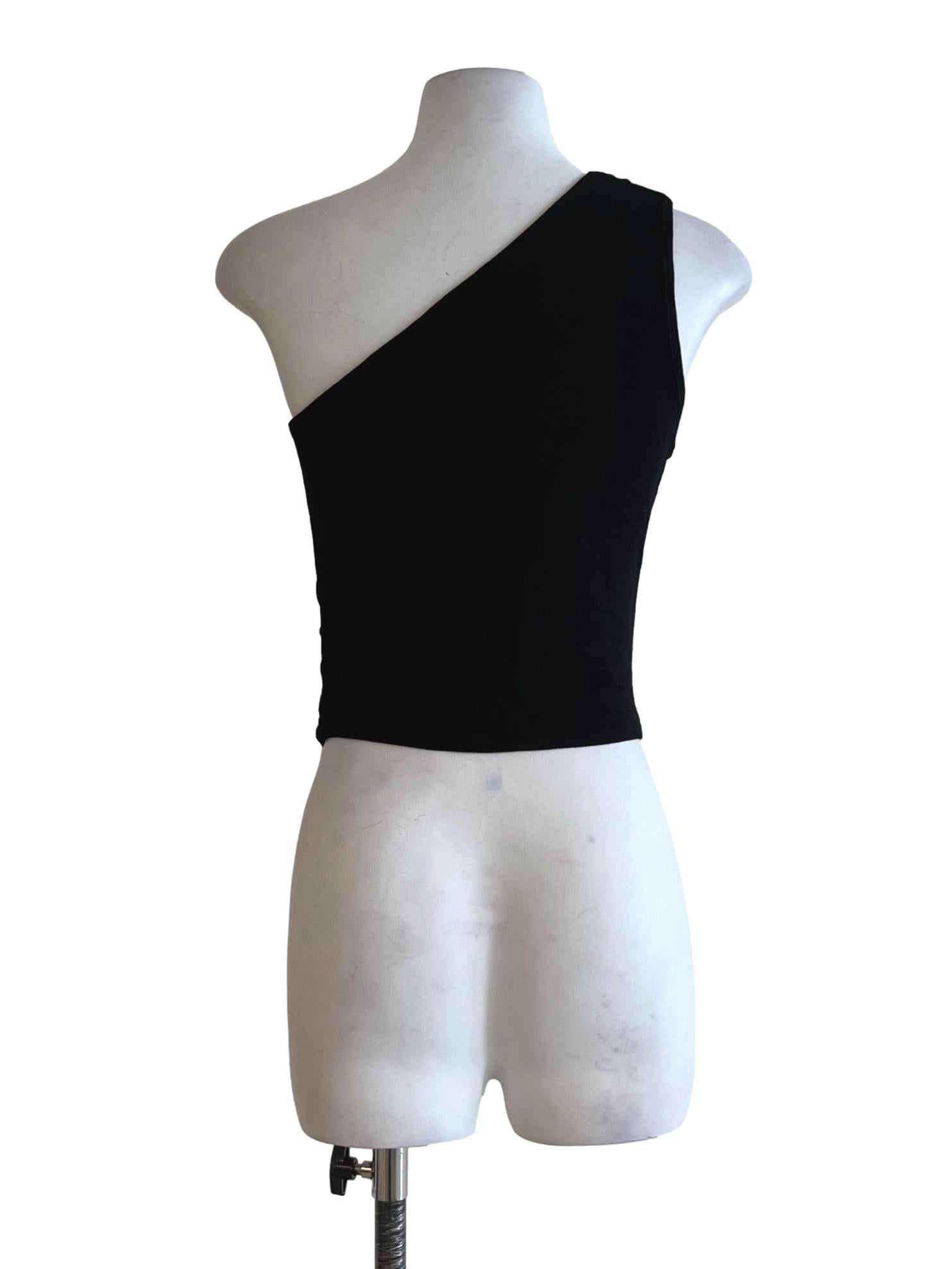 Black Asymmetrical Neckline Sleeveless Top