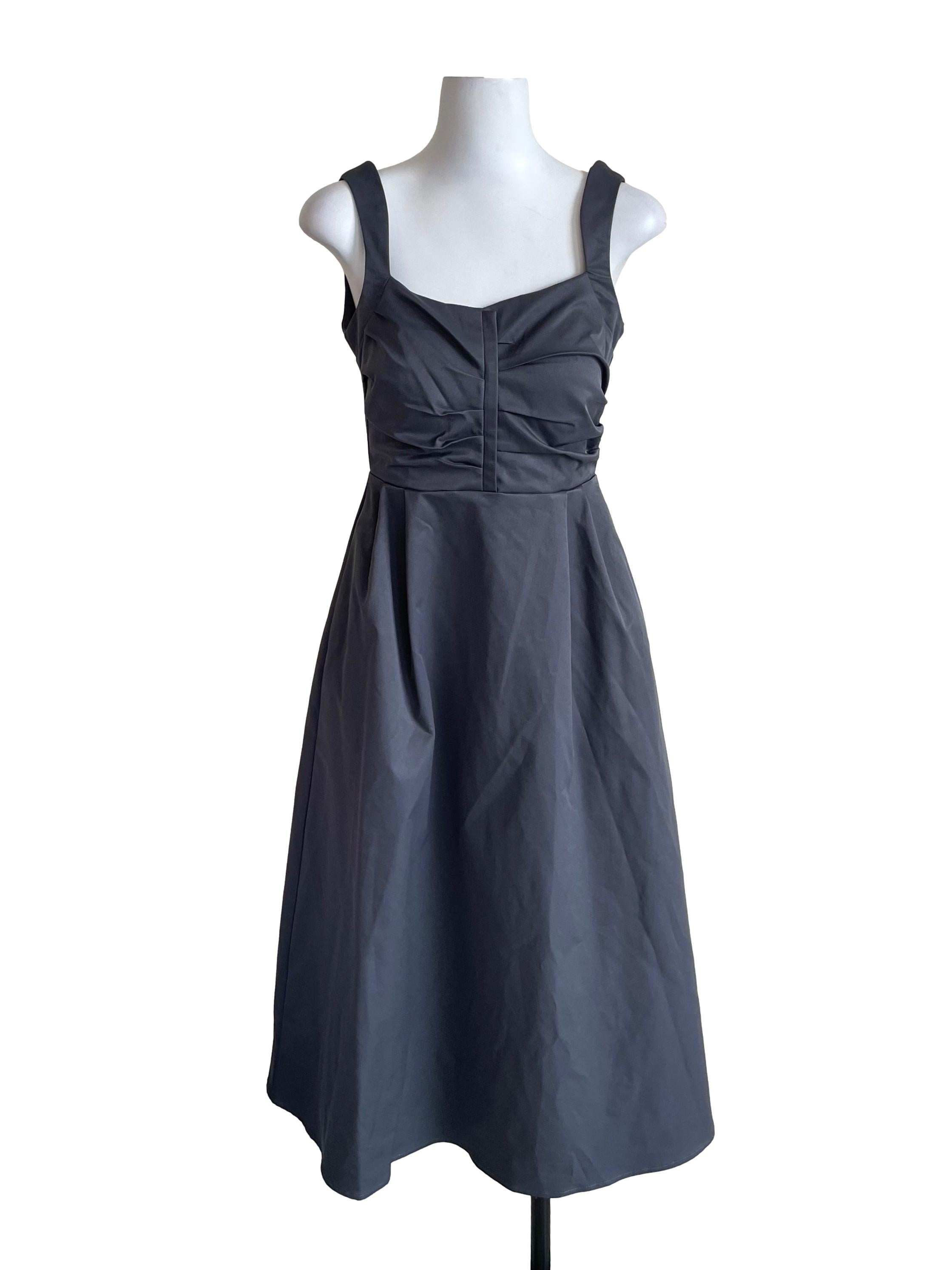 Dark Grey Pleated Ball Gown Dress