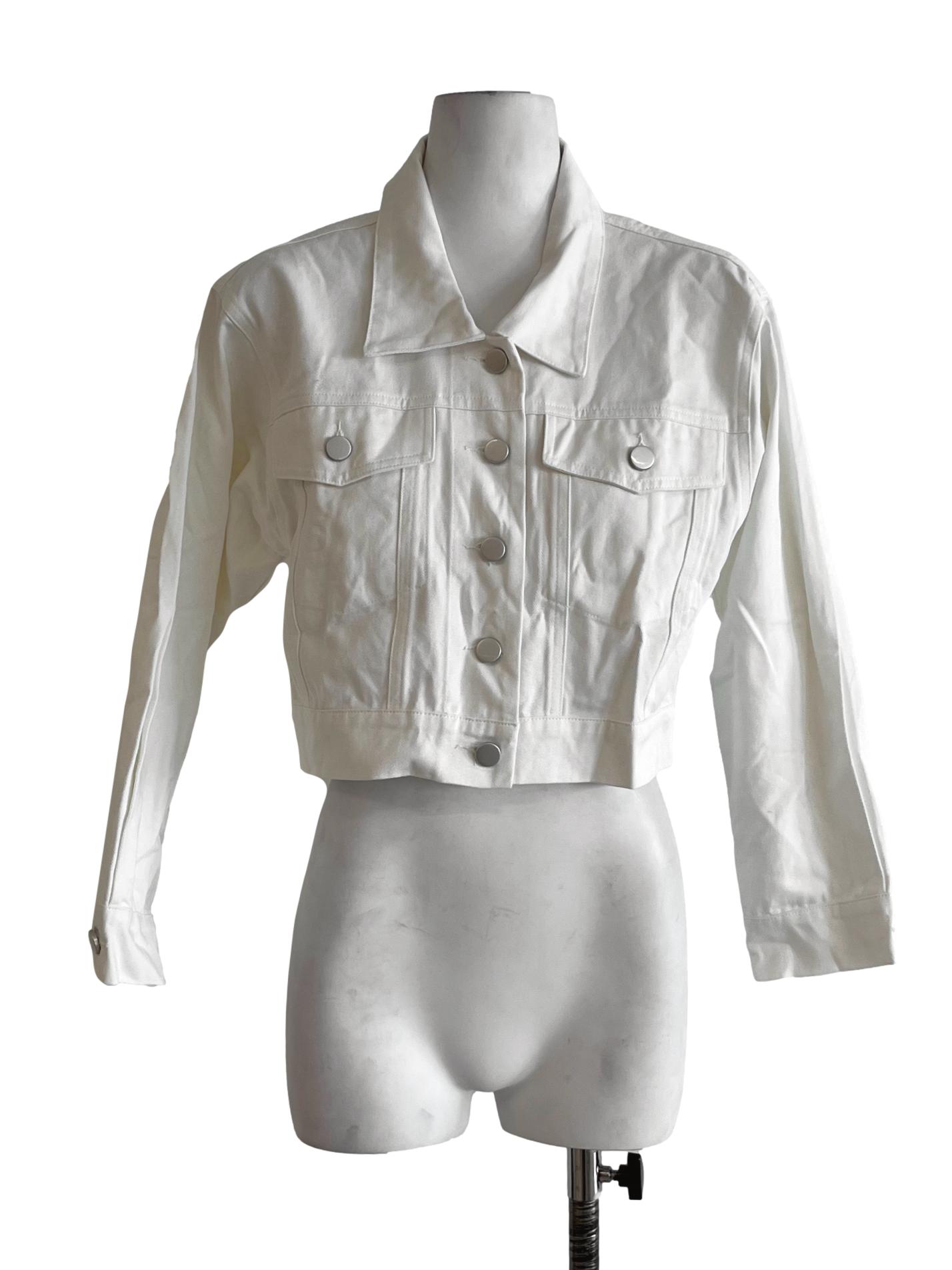 White Wing Collar Button-Down Jacket