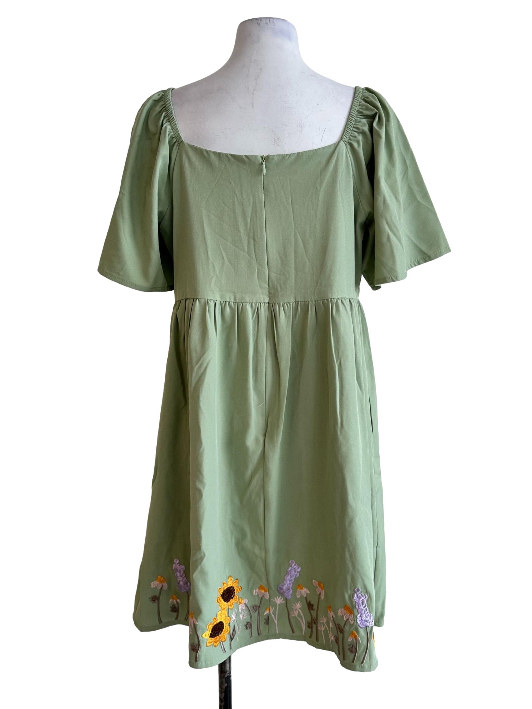 Pear Green Flower Embroidered Dress