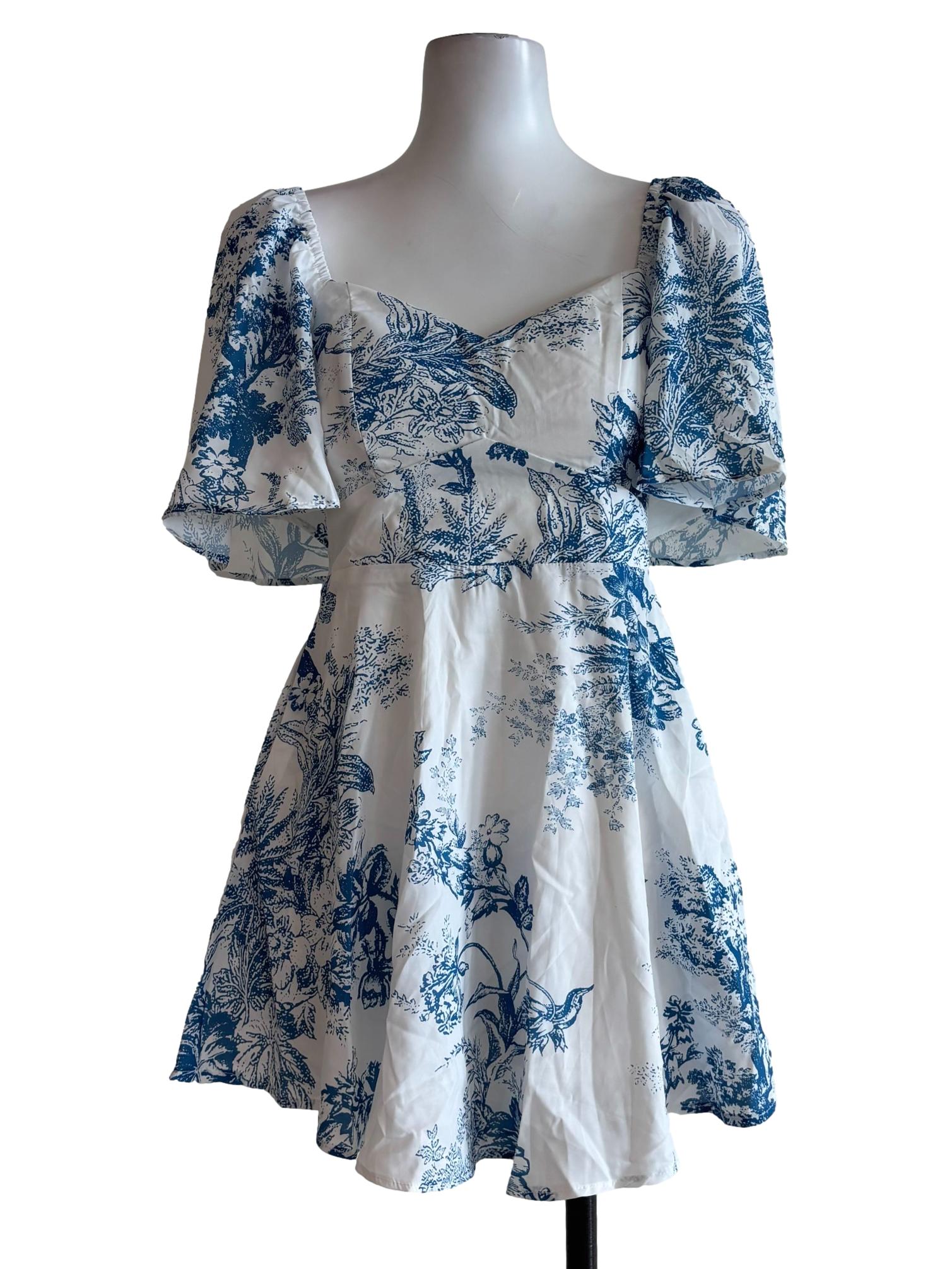 White Blue Floral Dress