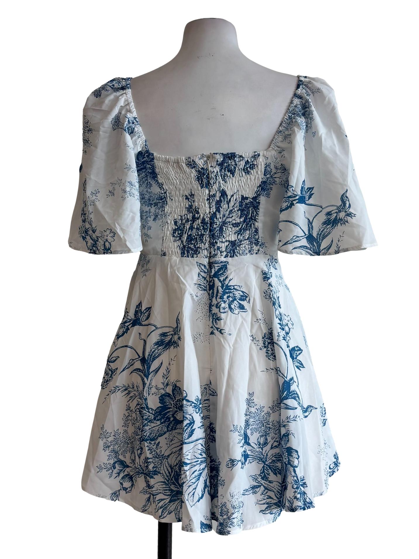 White Blue Floral Dress