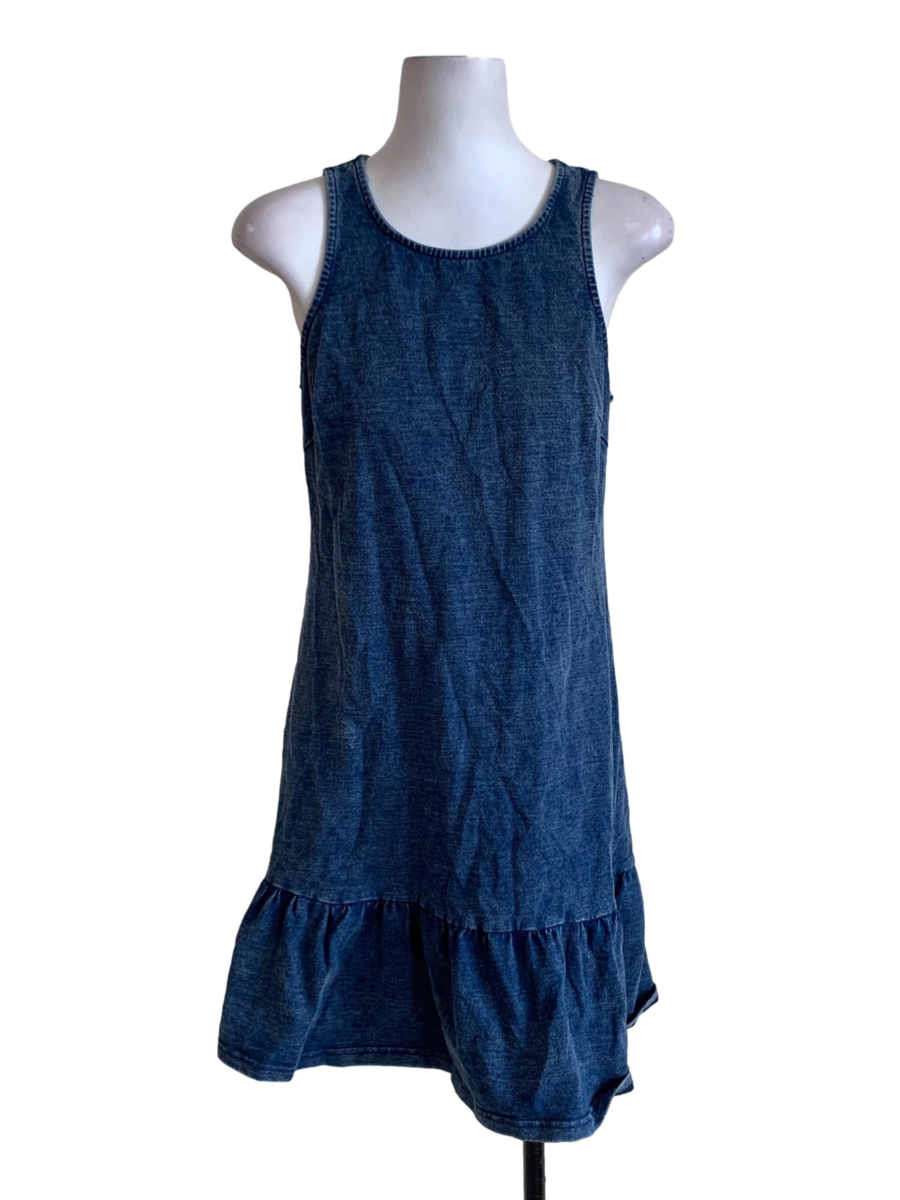 Blue Bateau Neckline Drop Waist Dress