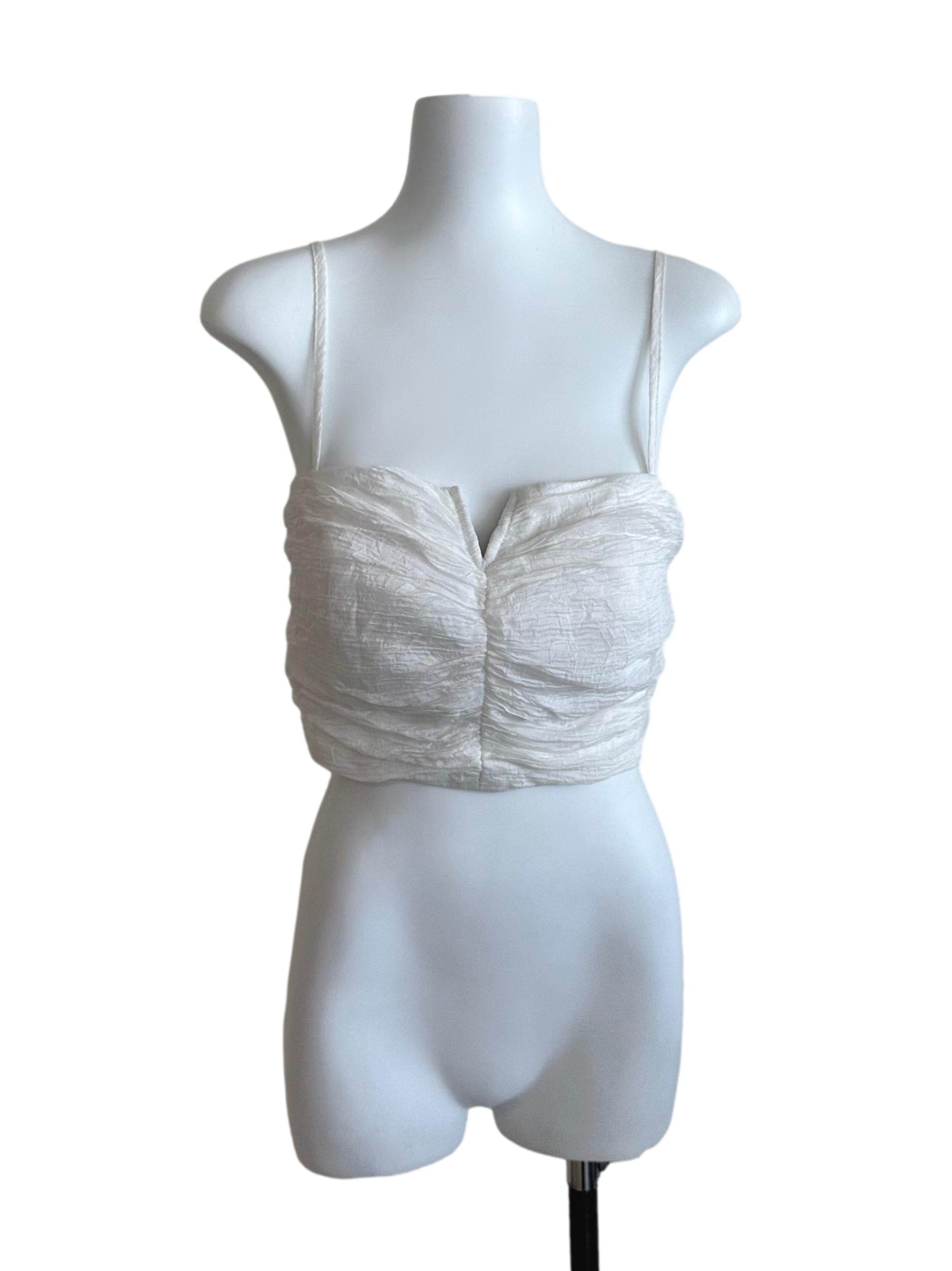 Cream White Textured Spaghetti Strap Top