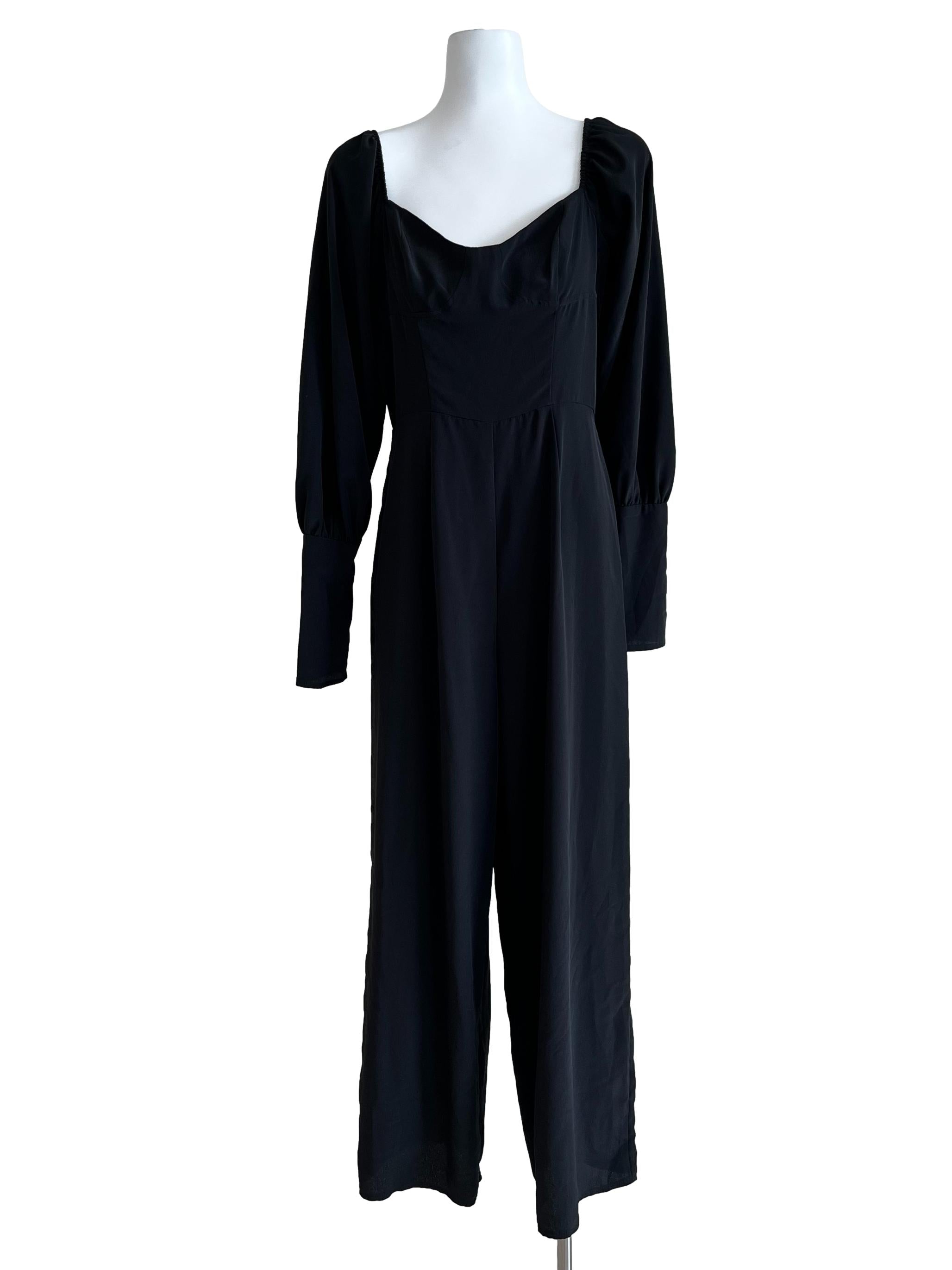Black Plain Long Sleeve Jumpsuit