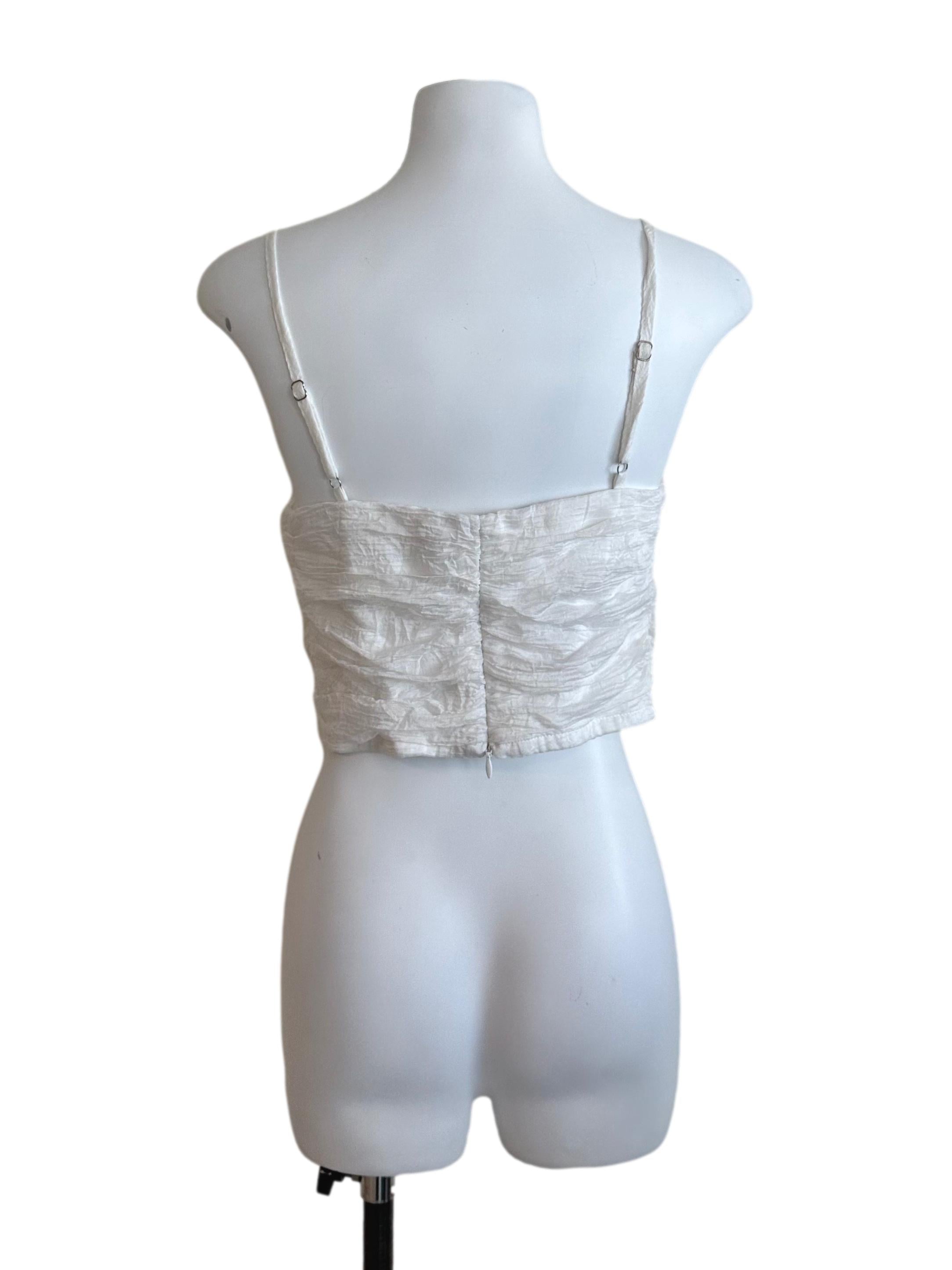 Cream White Textured Spaghetti Strap Top