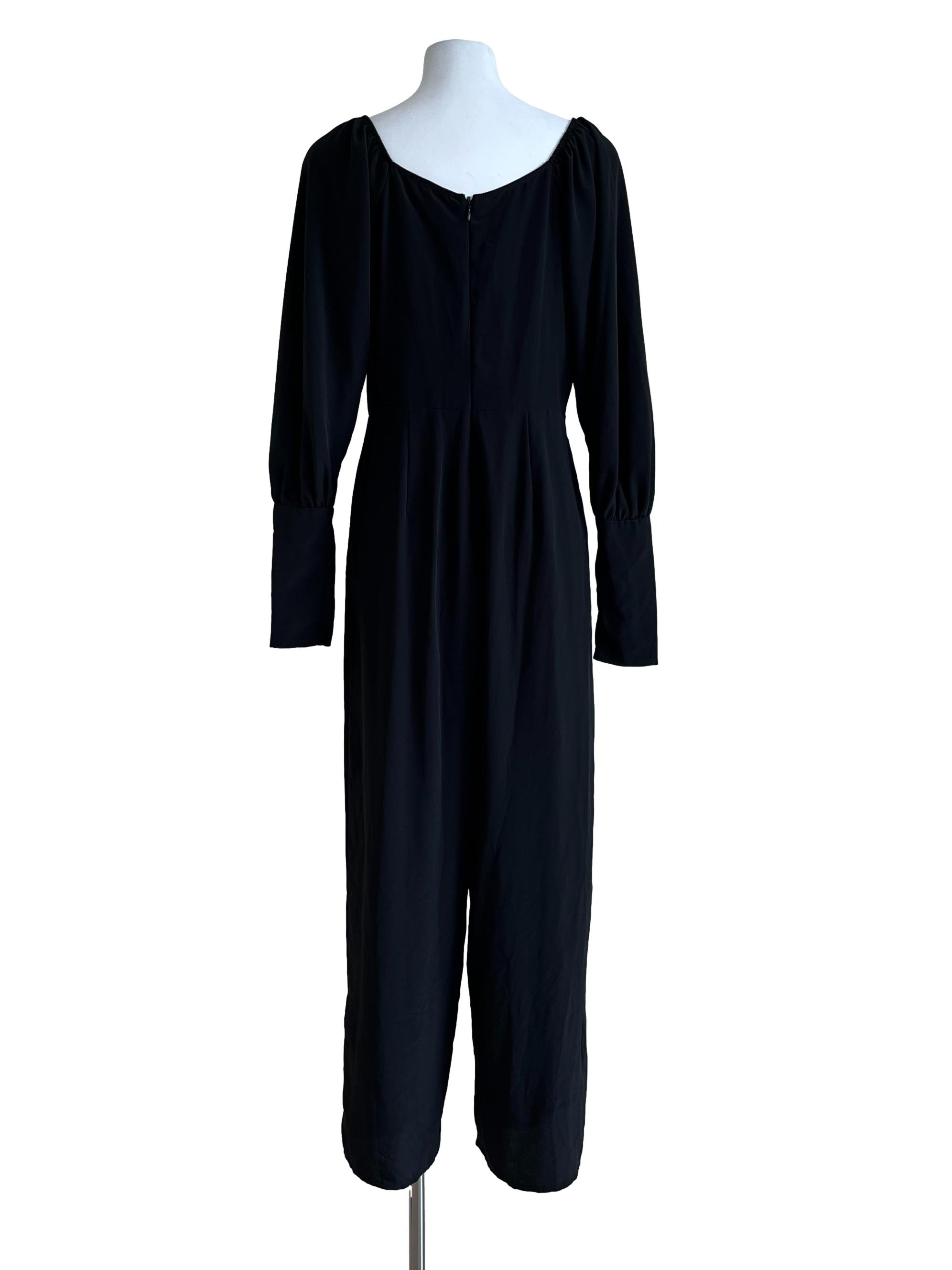 Black Plain Long Sleeve Jumpsuit