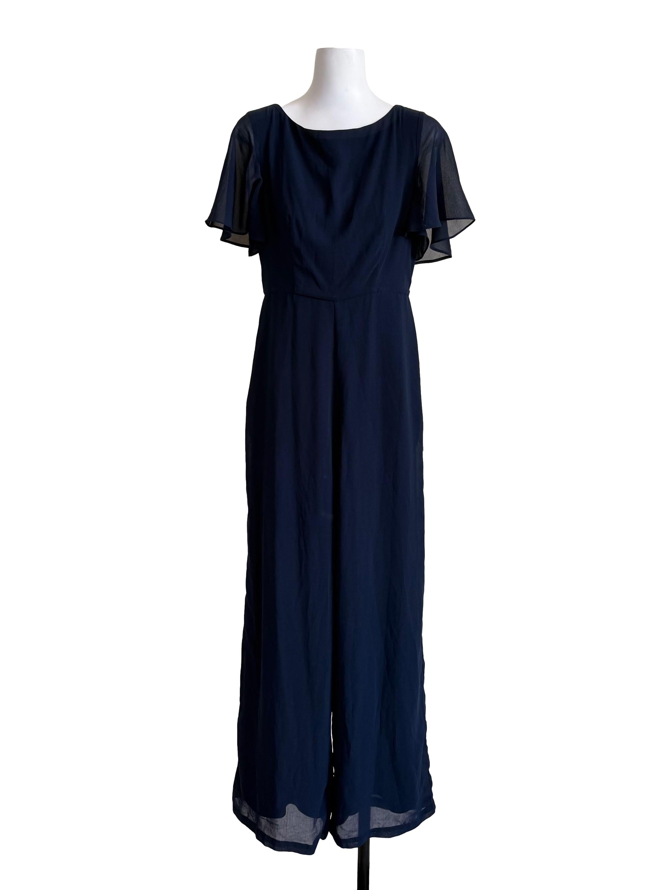 Navy Butterfly Sleeves Jumpsuit