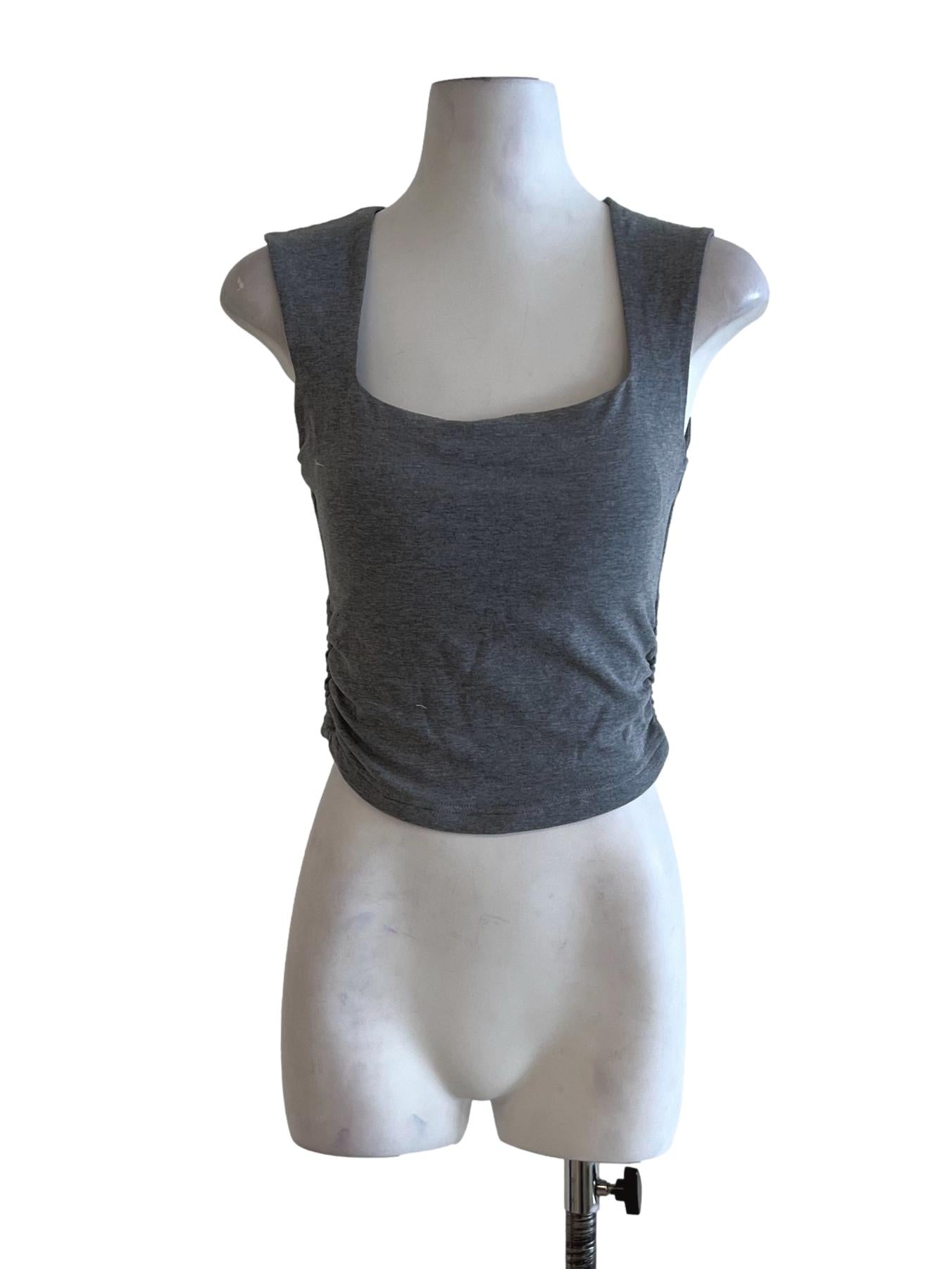 Grey Square Neckline Sleeveless Top