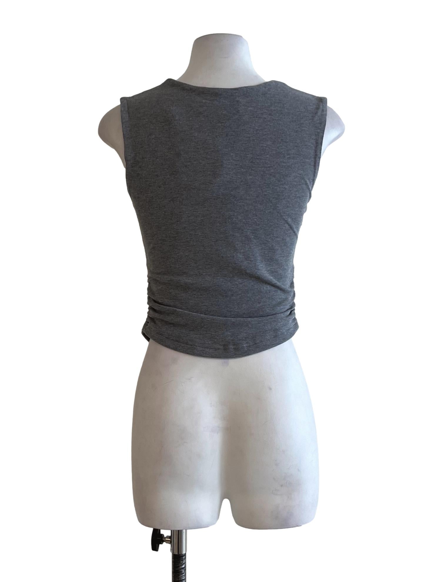 Grey Square Neckline Sleeveless Top