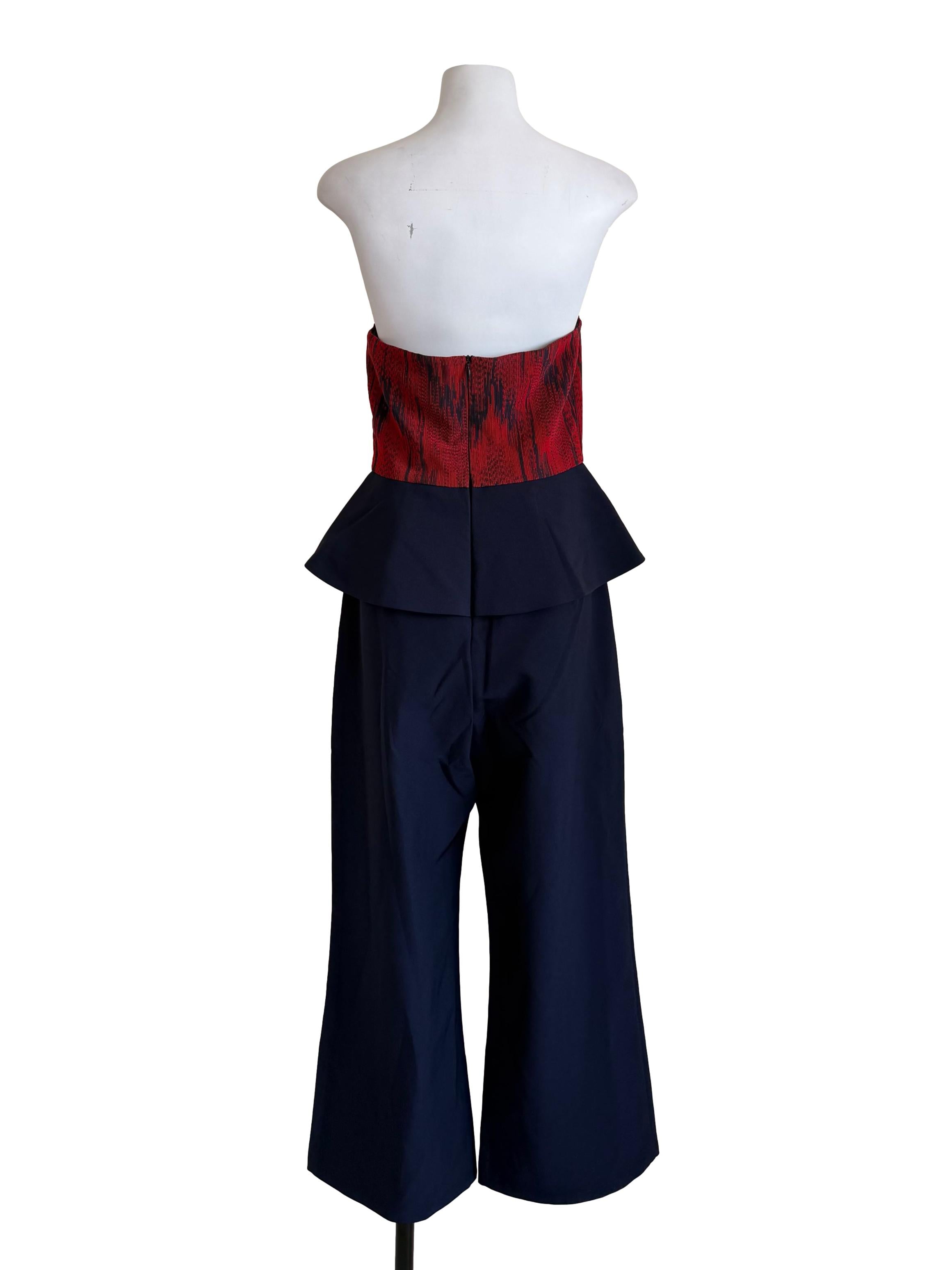 Blue And Red Strapless Peplum Jumpsuit