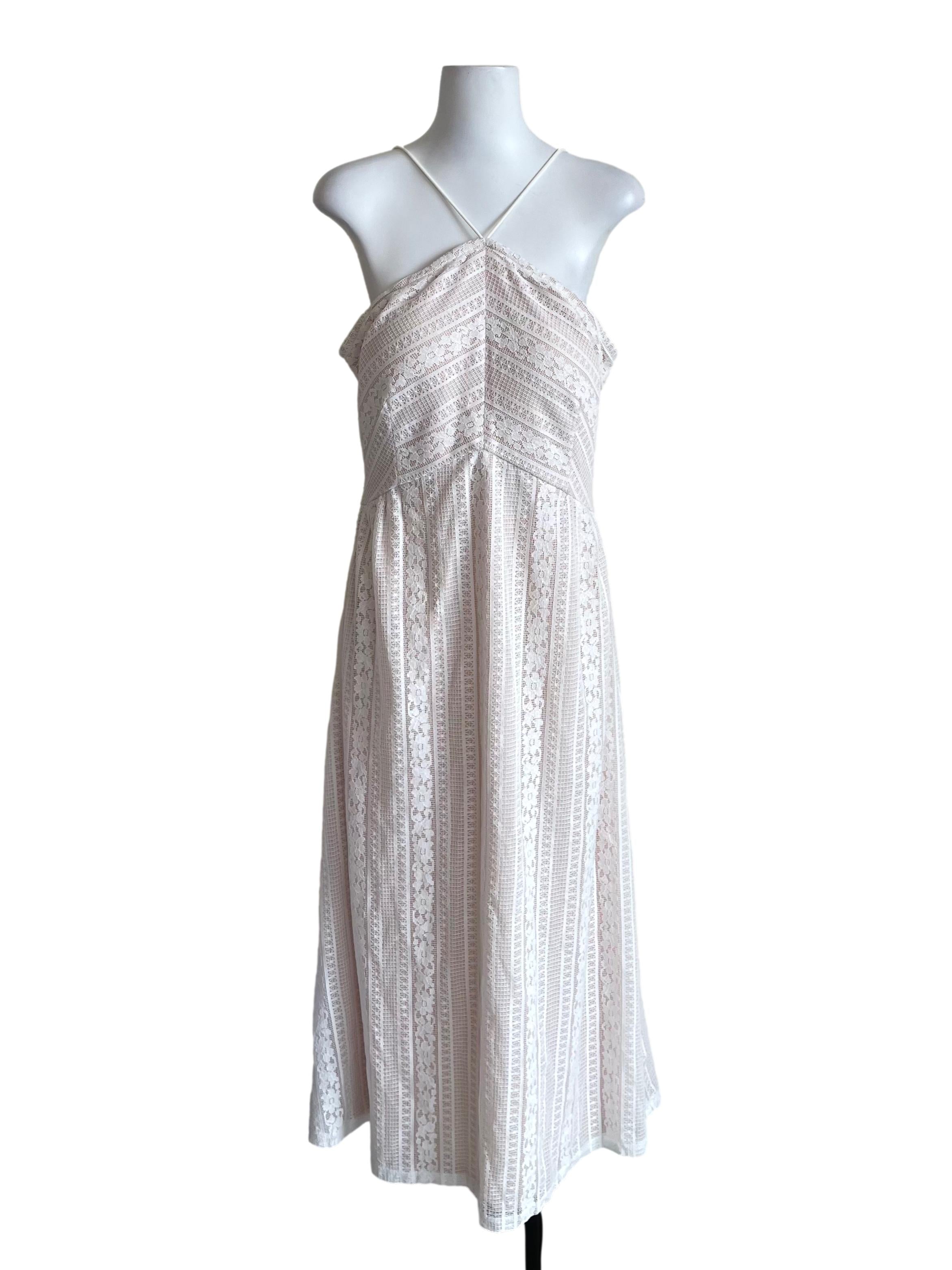 White Floral Lace Halter Dress