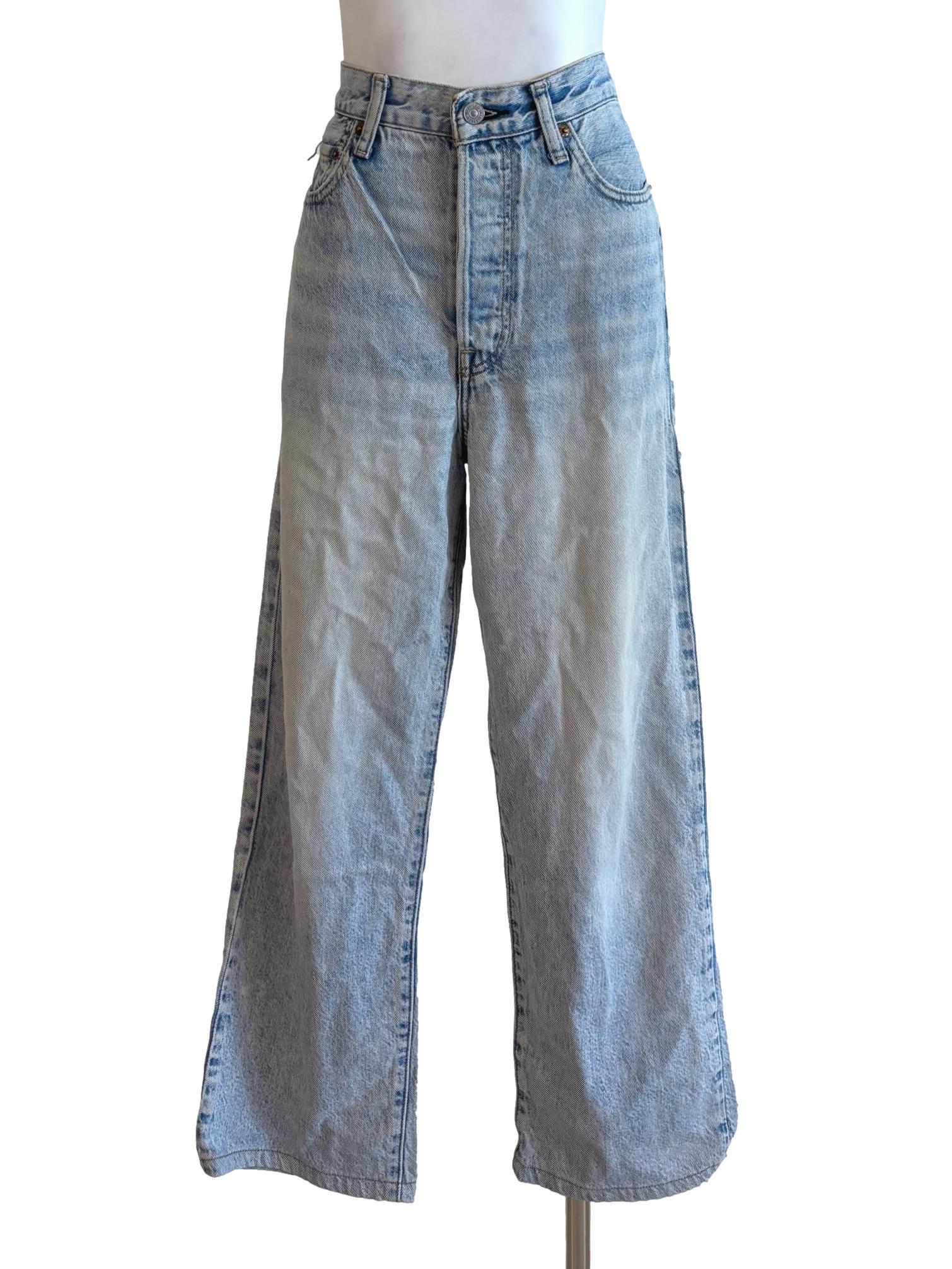 Light Blue Wide Leg Button Fly Jeans