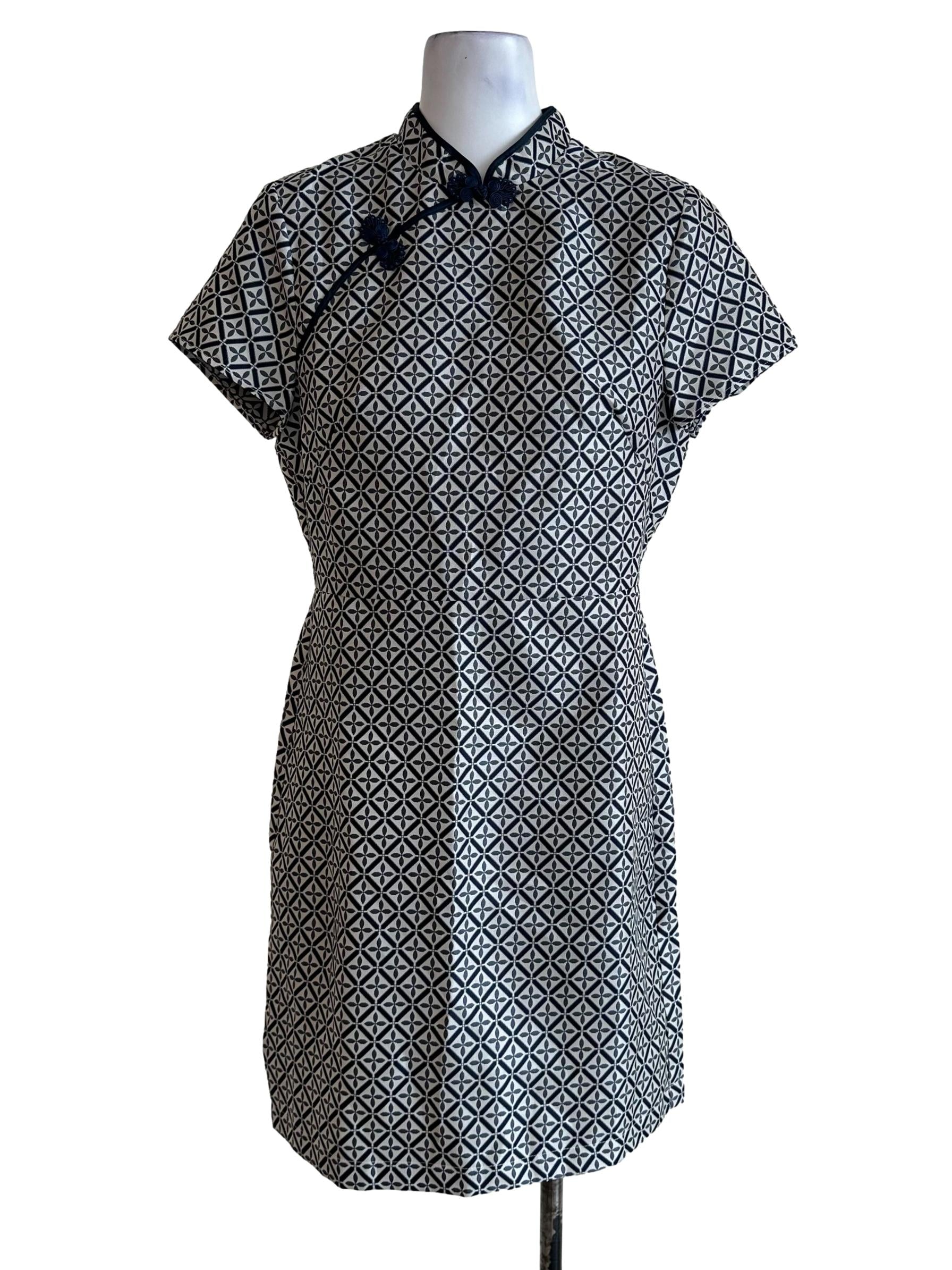 Blue Abstract Pattern Cheongsam Dress