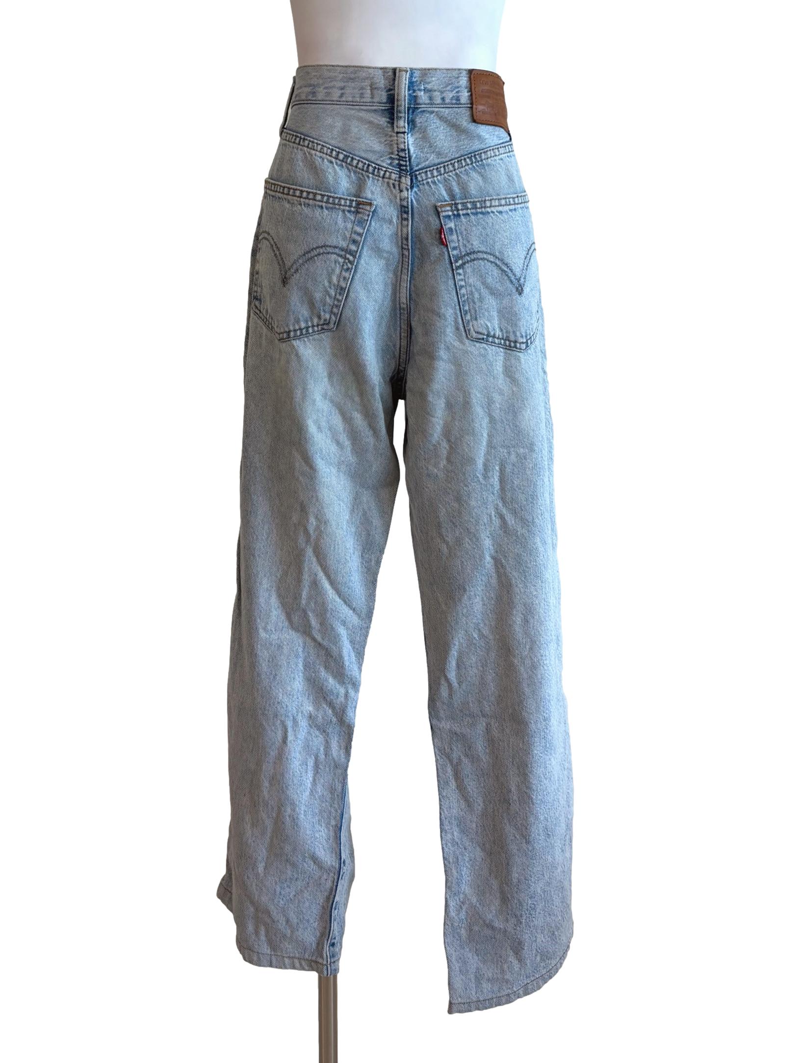 Light Blue Wide Leg Button Fly Jeans
