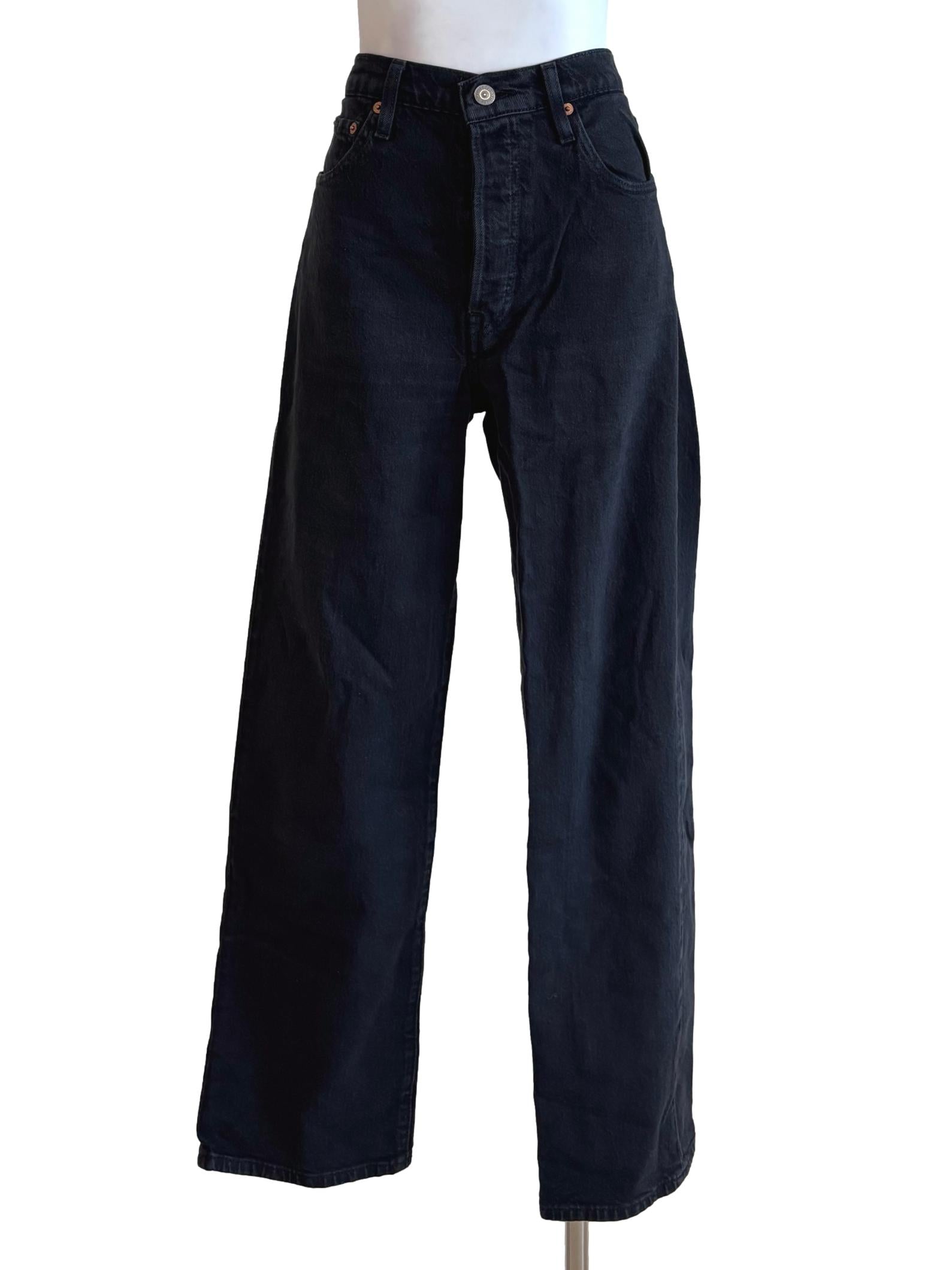 Jet Black High Waisted Button Fly Jeans