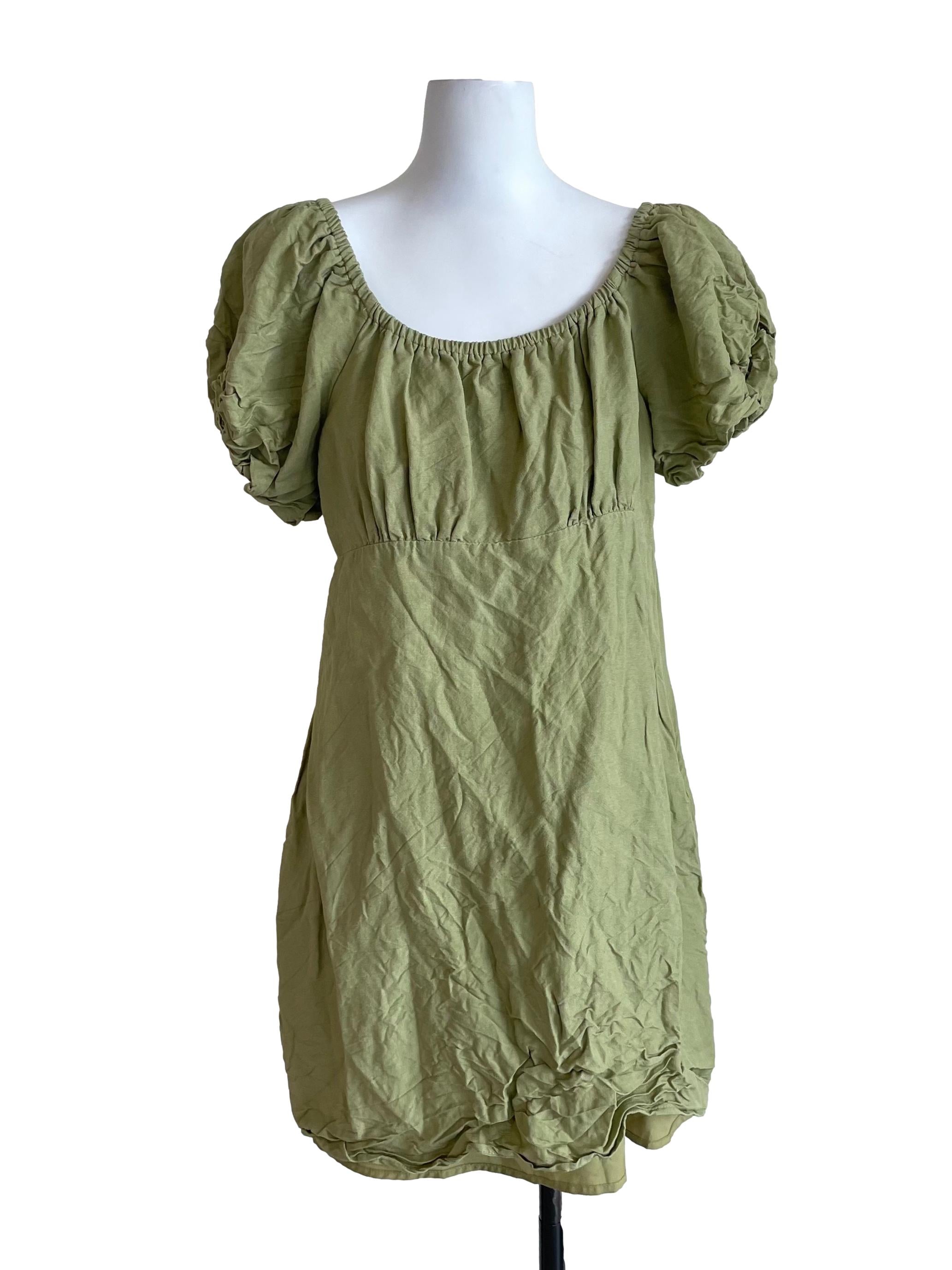 Pear Green Puff Sleeves Dress