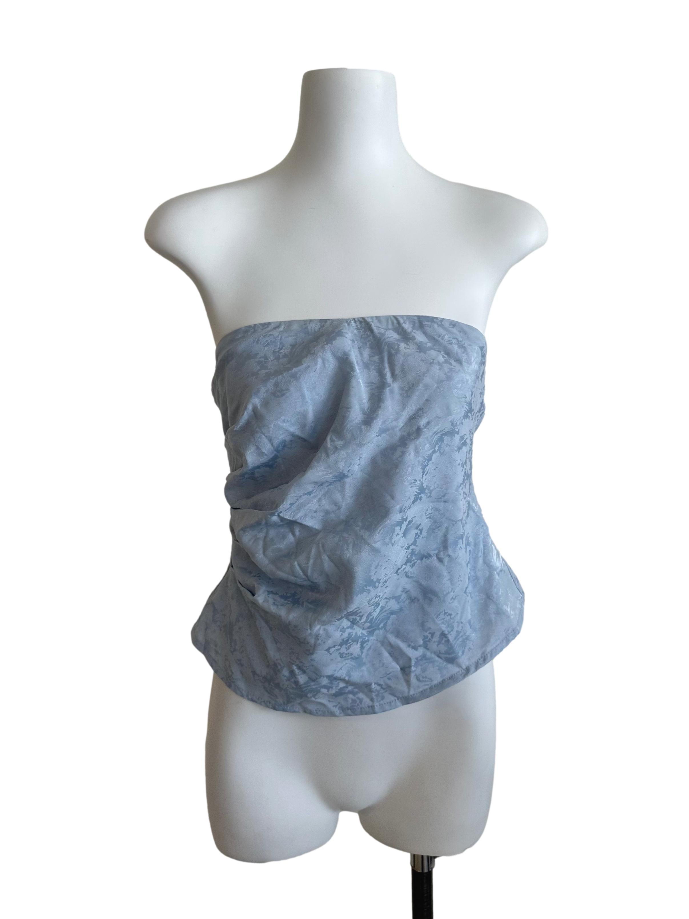 Baby Blue Pattern Side Ruched Tube Top